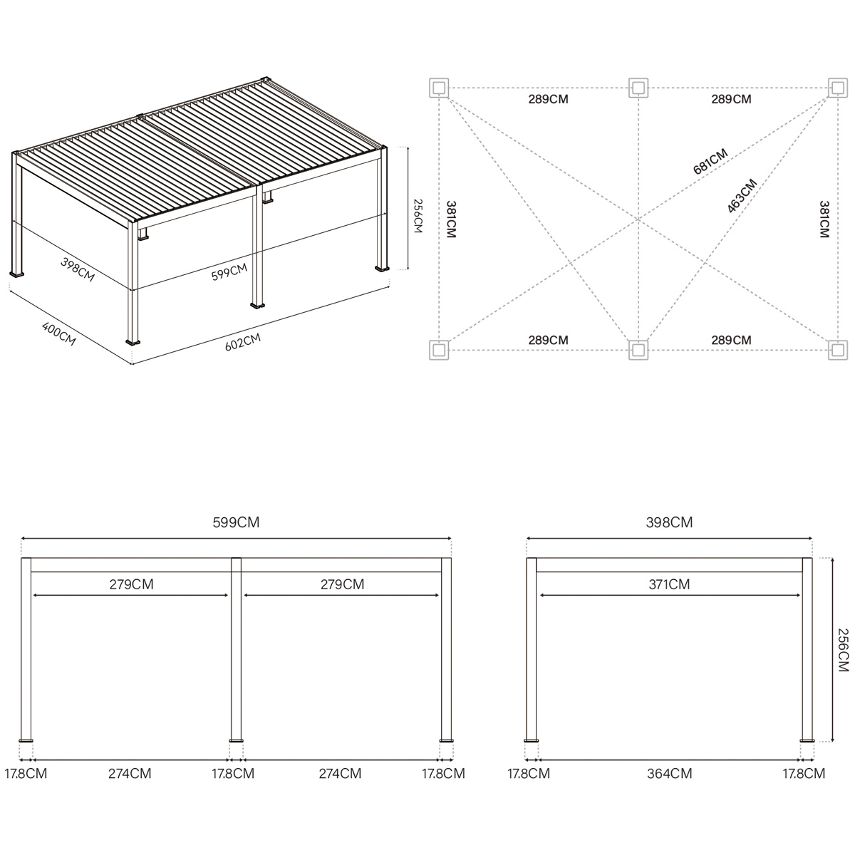 Orion Premium overkapping - E-LED - 400x600 cm - Antraciet - met elektrisch lamellendak en LED 