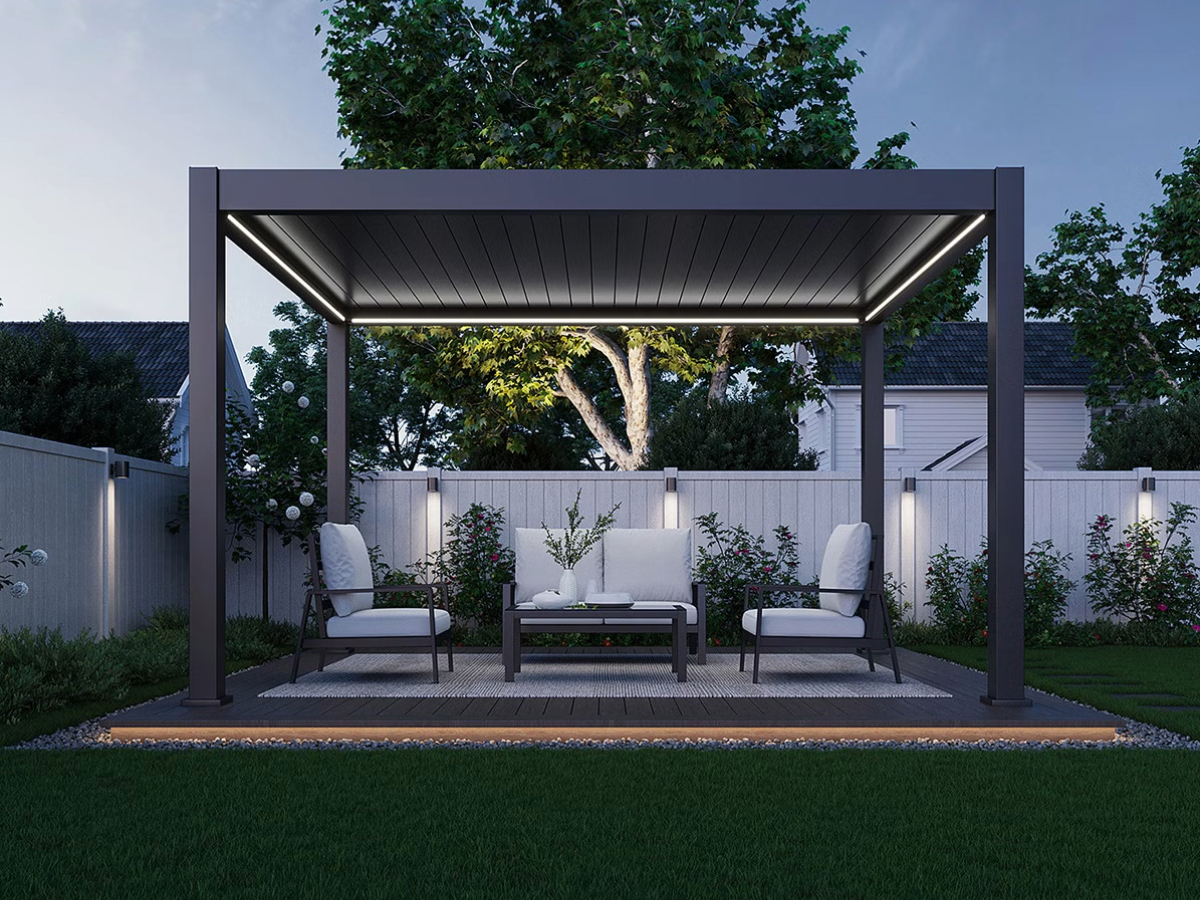 Orion Premium overkapping - E-LED - 300x400 cm - Antraciet - met elektrisch lamellendak en LED