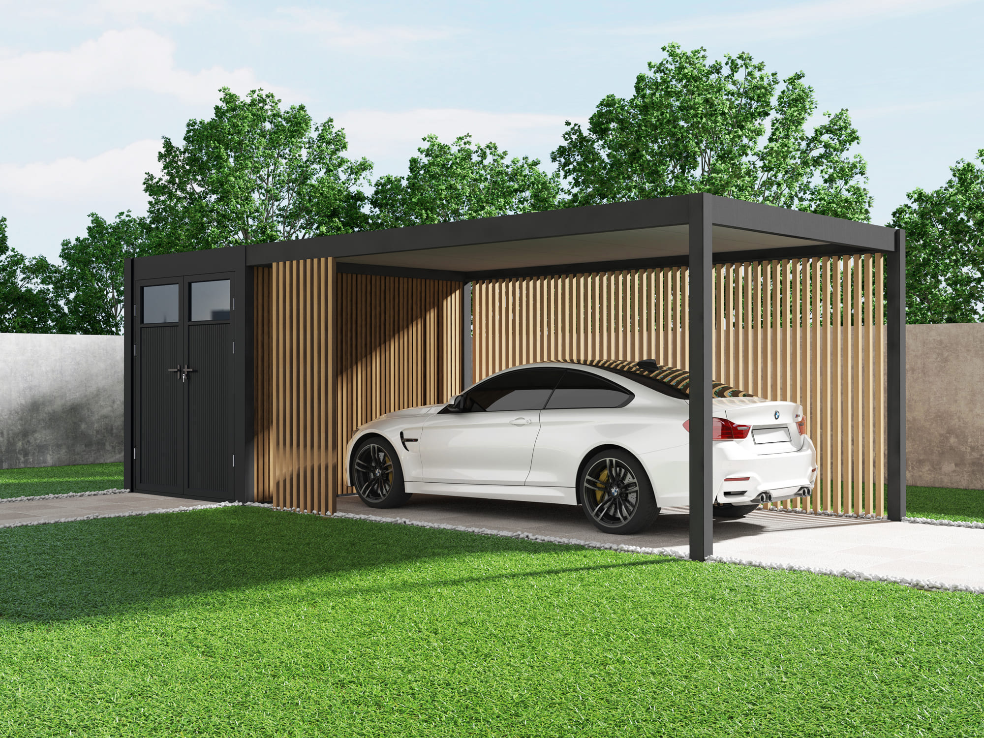Orion carport - 300x720 cm - Inclusief berging - Antraciet