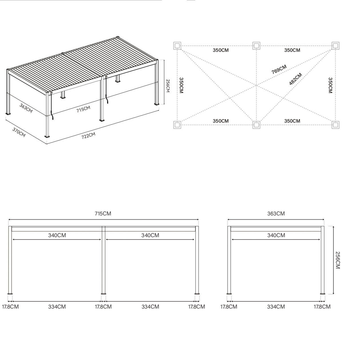 Orion Deluxe overkapping - E-LED - 360x720 cm - Antraciet - met elektrisch lamellendak en LED 