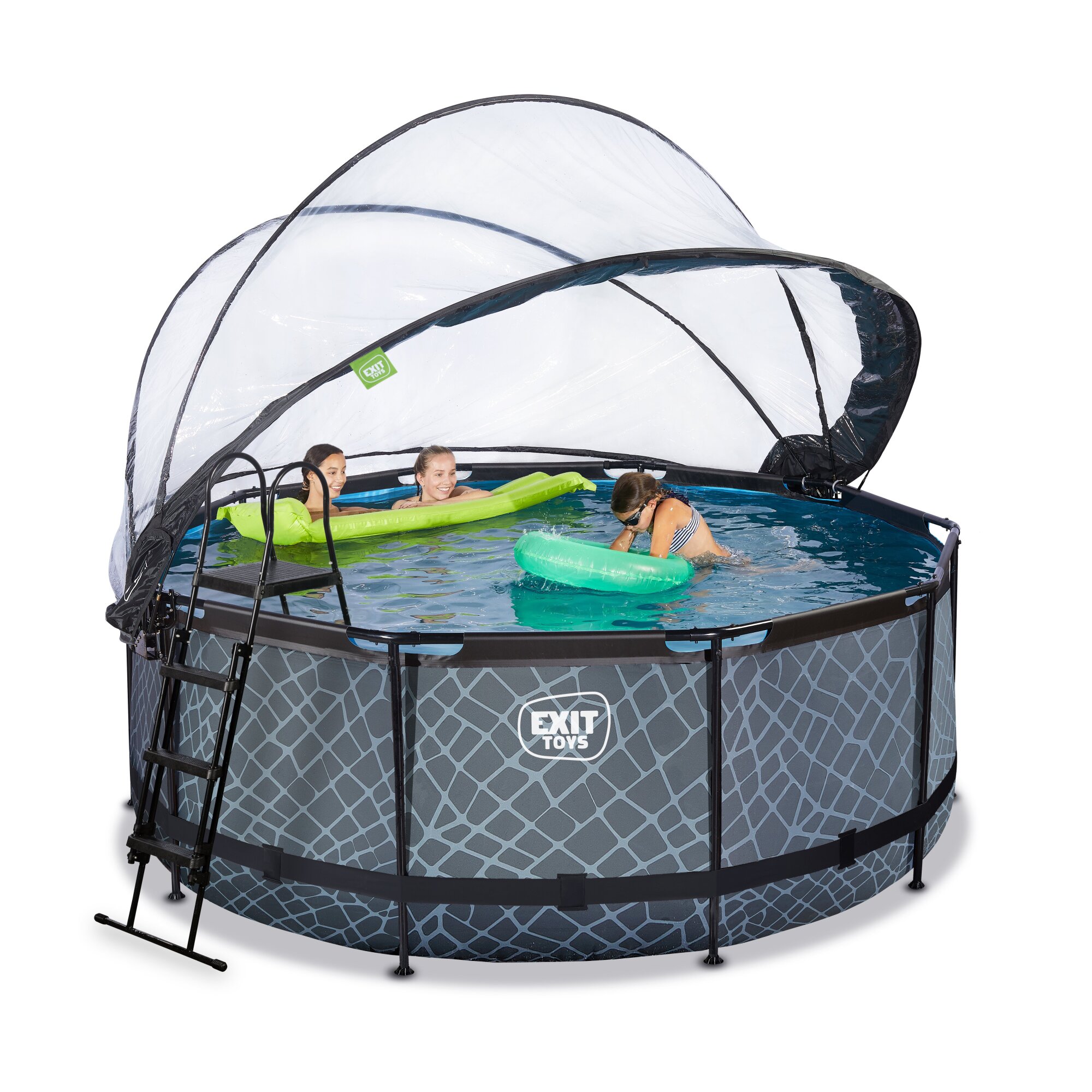 EXIT Stone zwembad Ø 360 x 122 cm met zandfilterpomp en overkapping