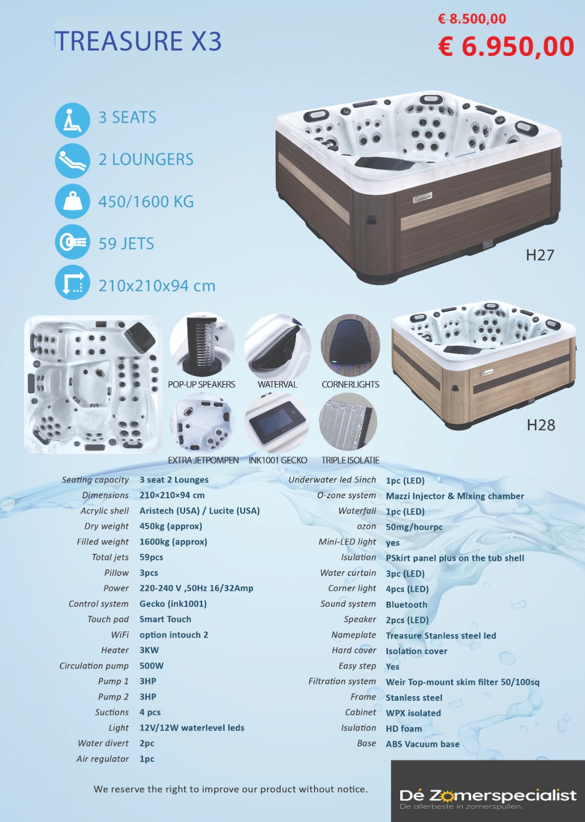 Orion Mirage spa X3 - 5 persoons - Lichtgrijs - Plug and Play