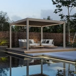 Orion Premium overkapping - E-LED - 400x400 cm - Kiezelgrijs - met elektrisch lamellendak en LED