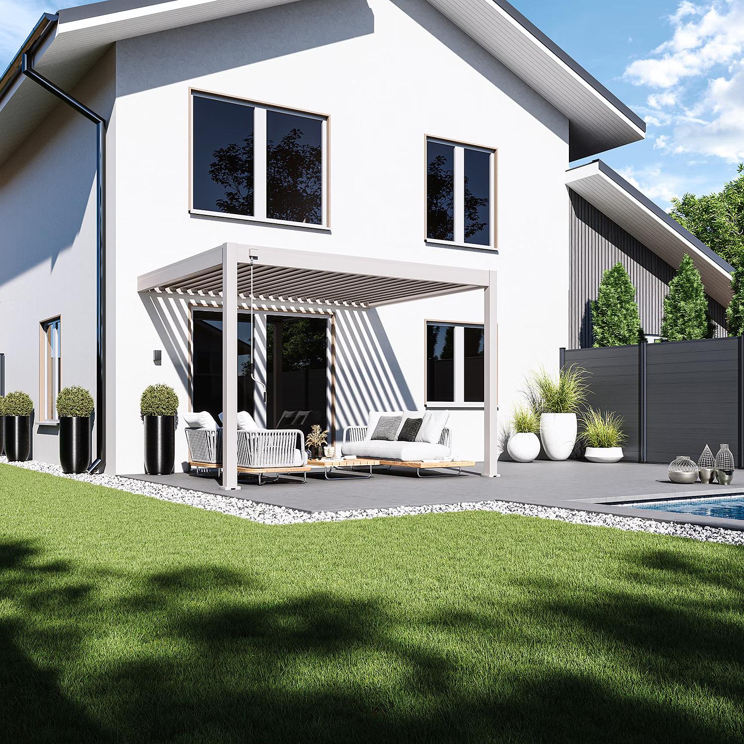 Orion Deluxe overkapping - Muurbevestiging - 300x360 cm - Kiezelgrijs