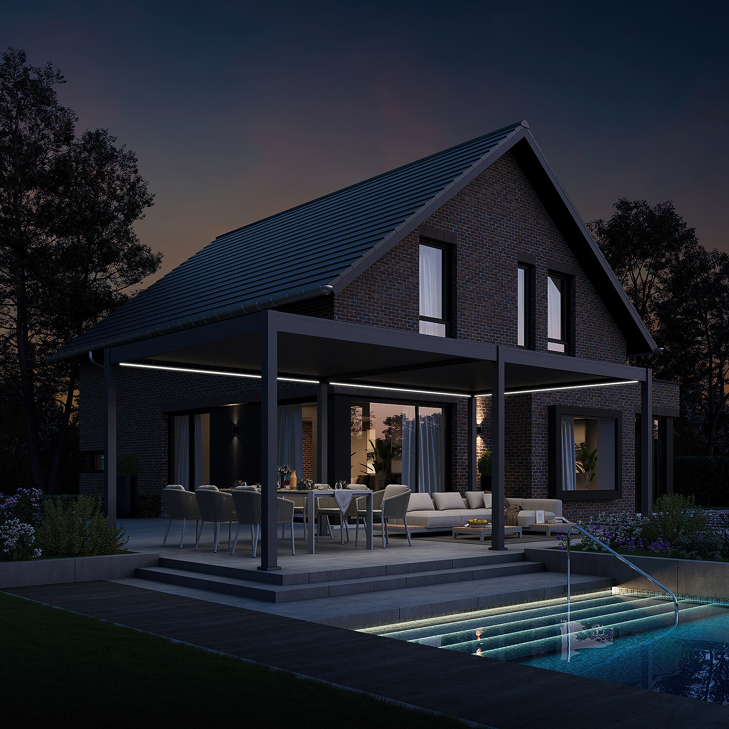 Orion Deluxe overkapping - E-LED - 360x530 cm - Antraciet - met elektrisch lamellendak en LED 