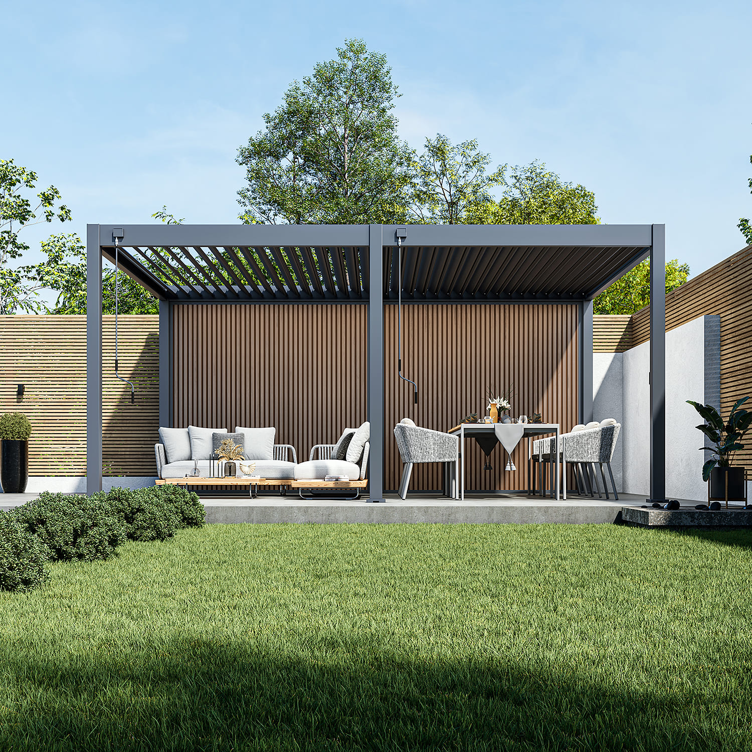 Orion composietwand - 300x236 cm - Voor 3m kant - Wit/Teak