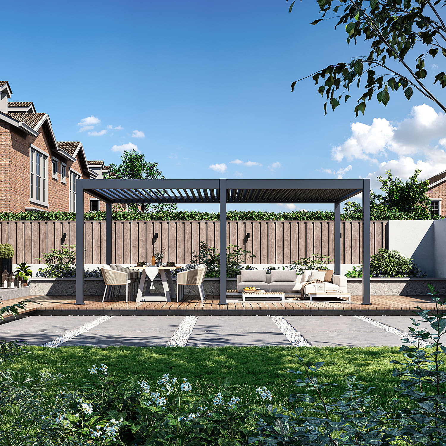 Orion Premium overkapping - E-LED - 400x600 cm - Antraciet - met elektrisch lamellendak en LED 