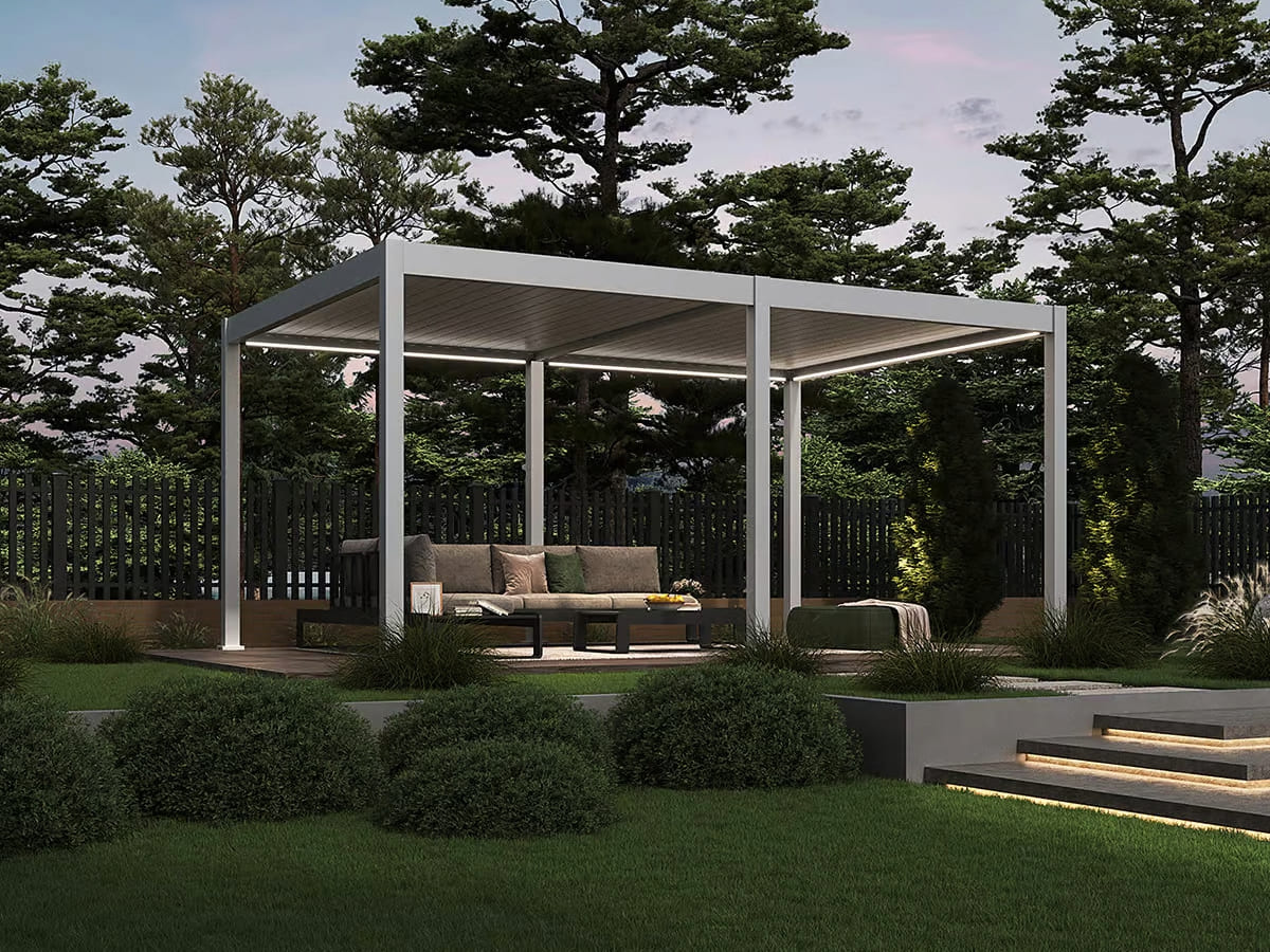 Orion Deluxe overkapping - E-LED - 360x530 cm - Wit - met elektrisch lamellendak en LED 