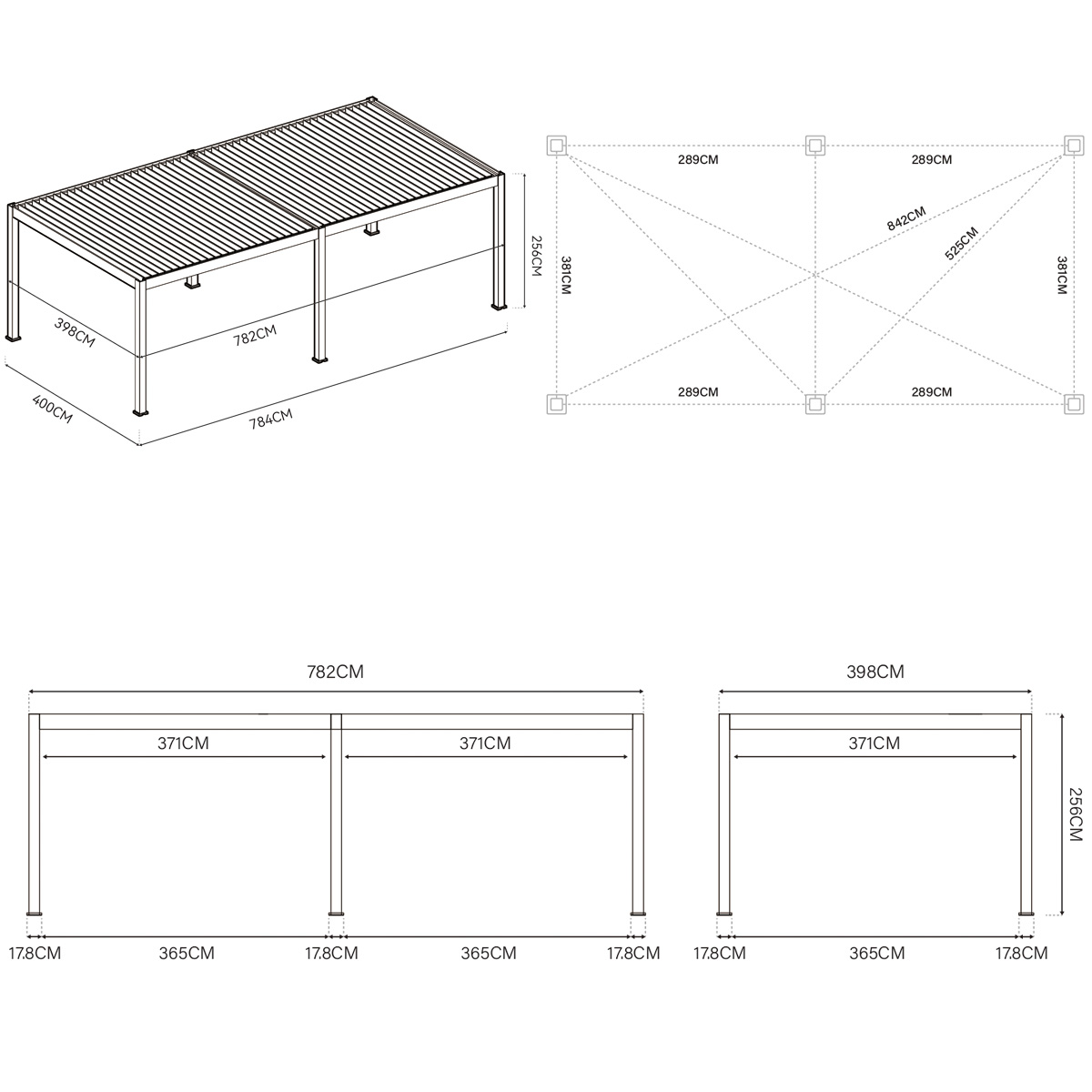 Orion Premium overkapping - E-LED - 400x800 cm - Antraciet - met elektrisch lamellendak en LED 