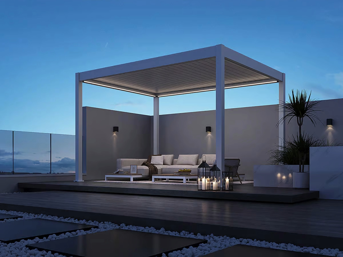 Orion Deluxe overkapping - E-LED - 300x400 cm - Wit - met elektrisch lamellendak en LED 