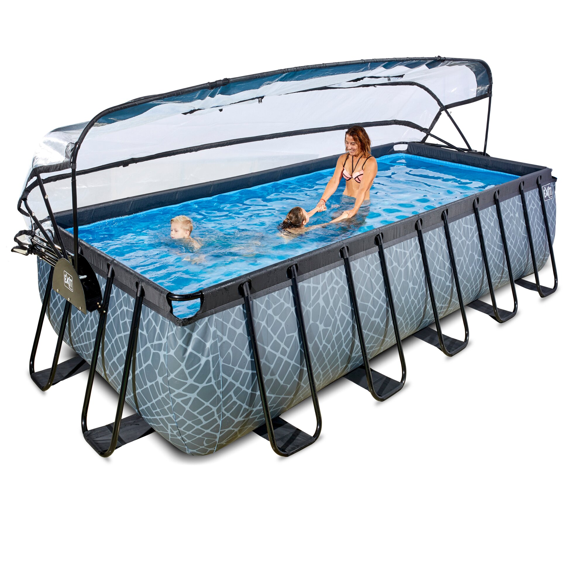 EXIT Stone zwembad 540 x 250 x 122 cm met overkapping, zandfilter- en warmtepomp