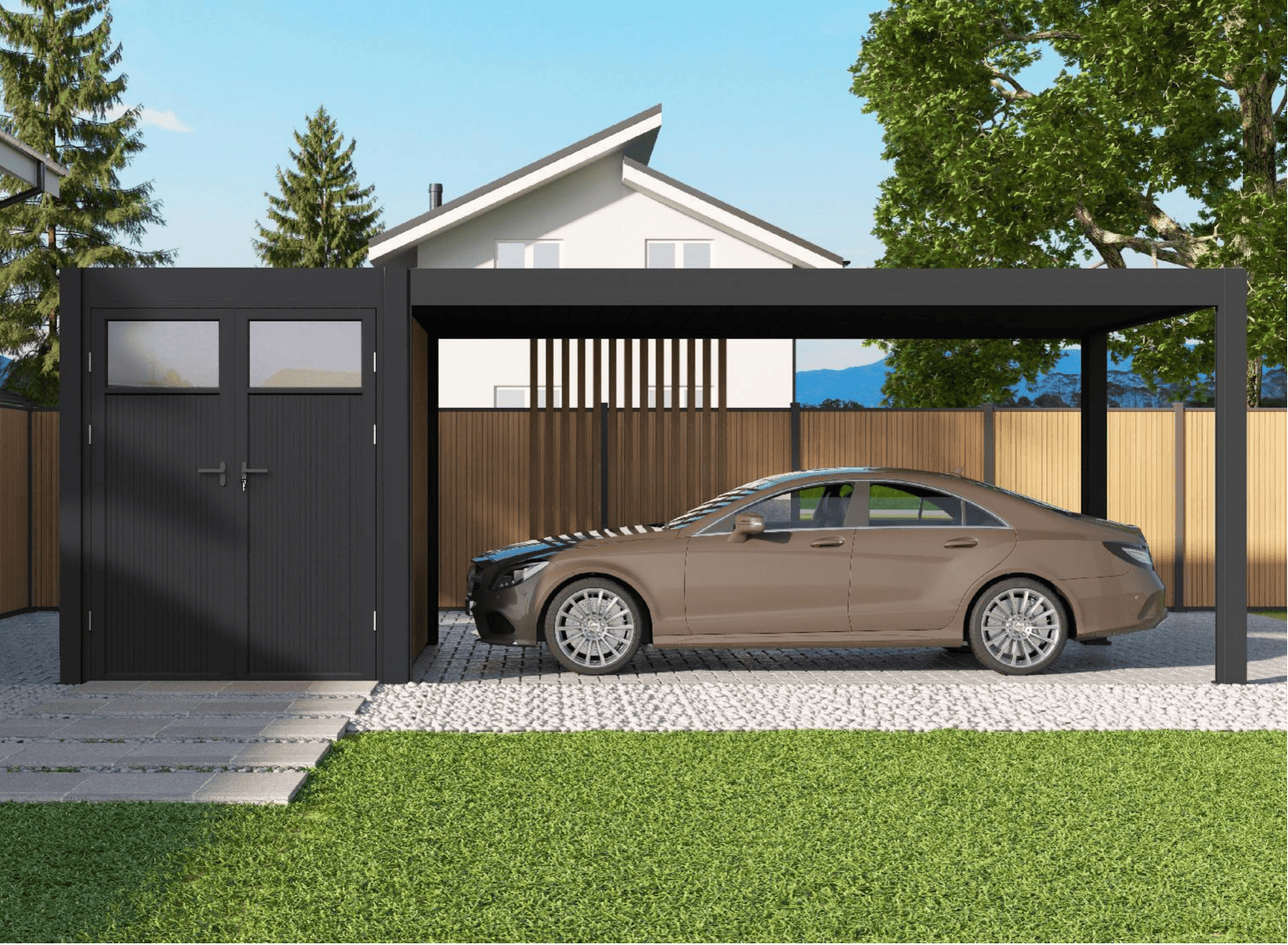 Orion carport - 300x720 cm - Inclusief berging - Antraciet