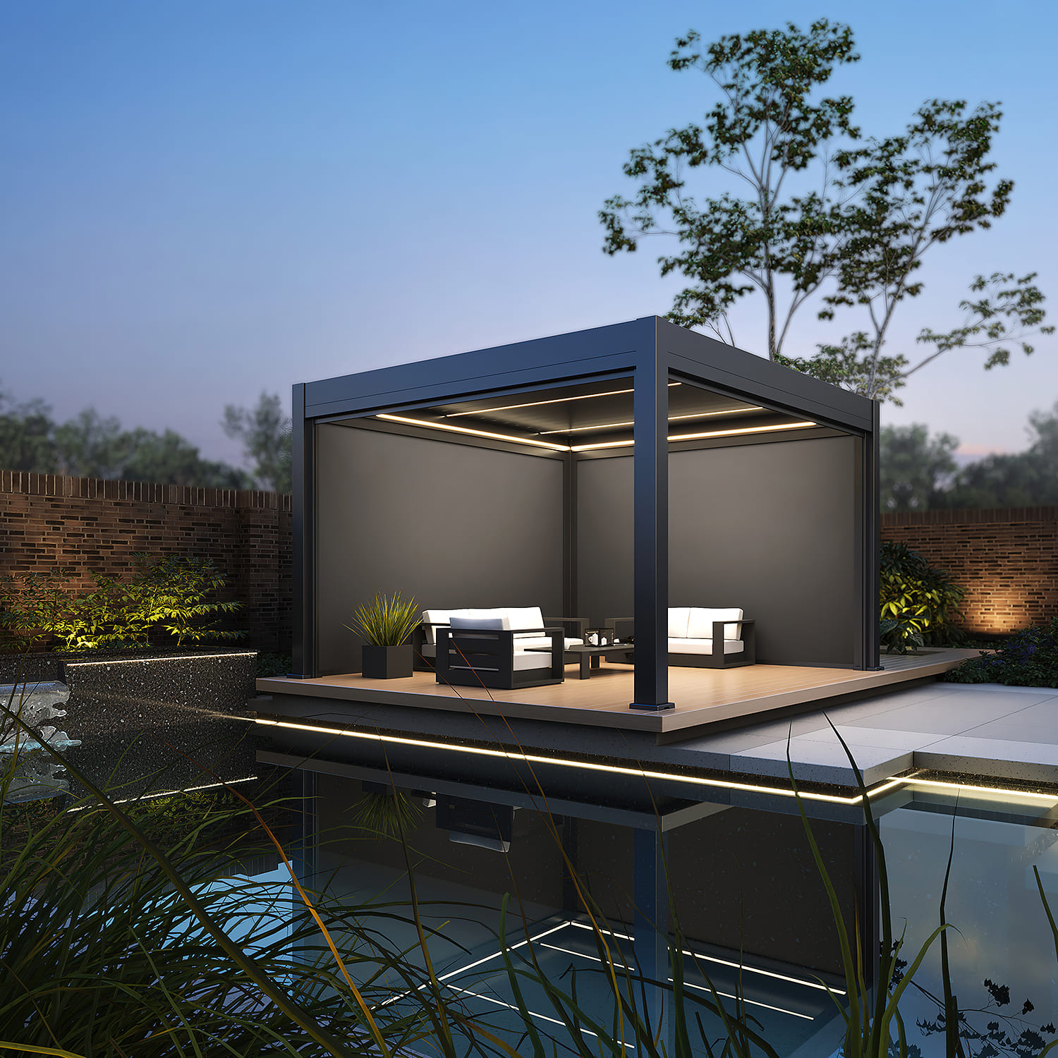 Orion Prestige elektrische overkapping E-LED - 360 x 400 - antraciet - inclusief zonwering en LED verlichting Orion Prestige elektrische overkapping E-LED - 360 x 400 - antraciet - inclusief zonwering en LED verlichting