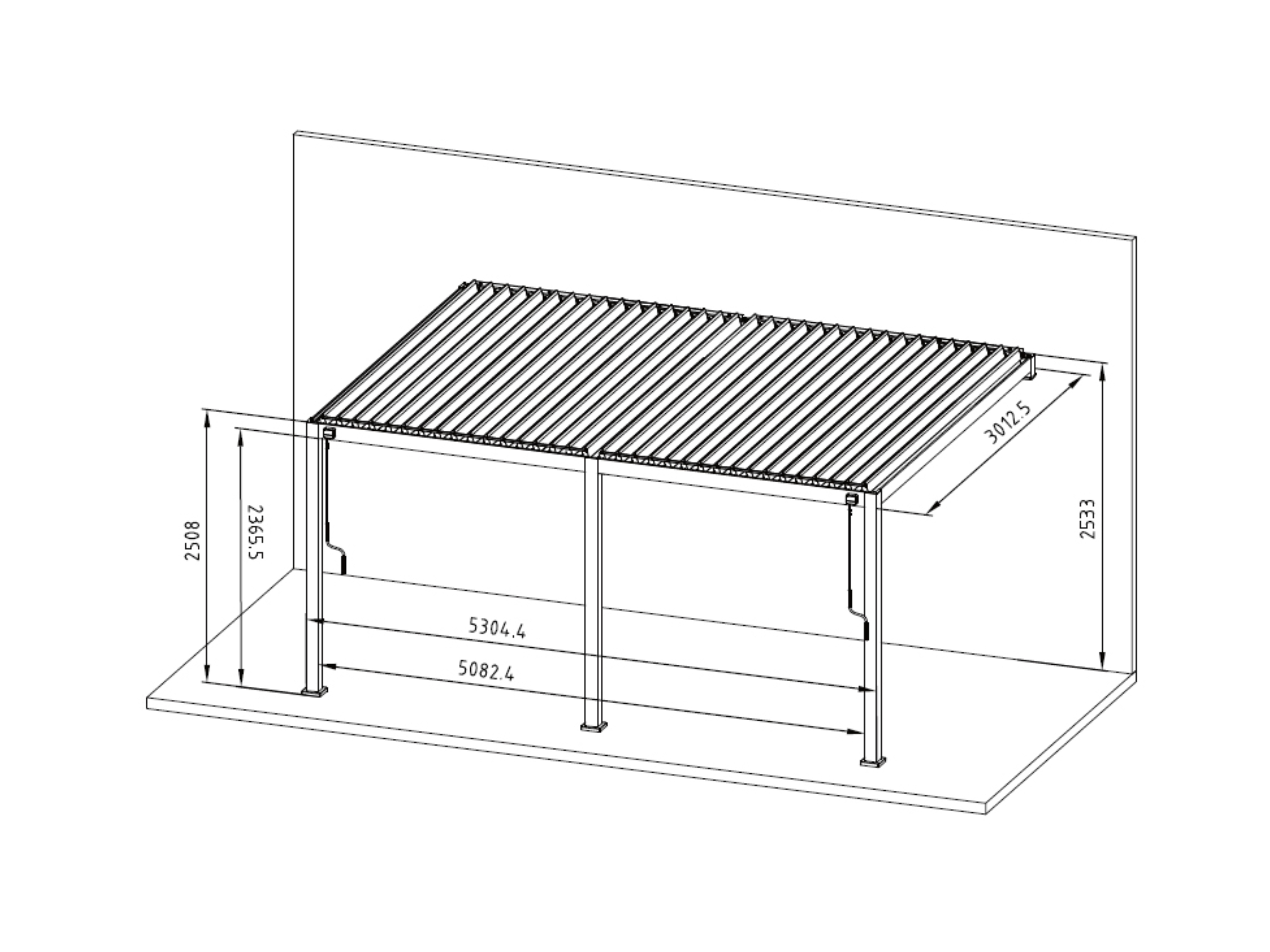 Mirador Deluxe overkapping muurbevestiging - 300 x 530 cm - antraciet 