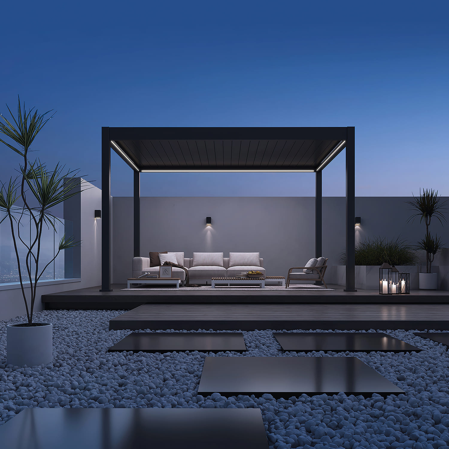 Orion Deluxe overkapping - E-LED - 300x400 cm - Antraciet - met elektrisch lamellendak en LED 