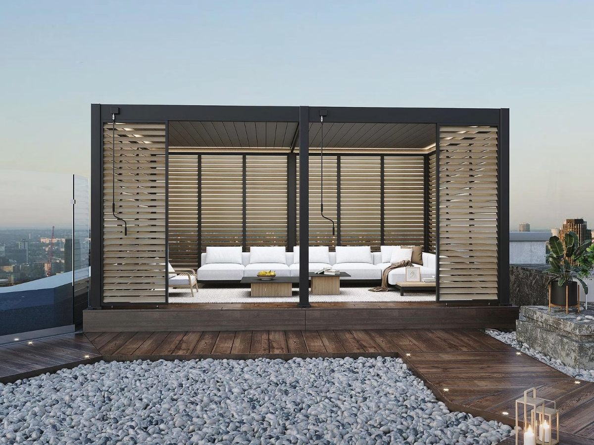 Orion shutterpaneel - Kantelbaar - Horizontaal - 113 cm - Voor 3,6 meter zijkant - Antraciet/wood