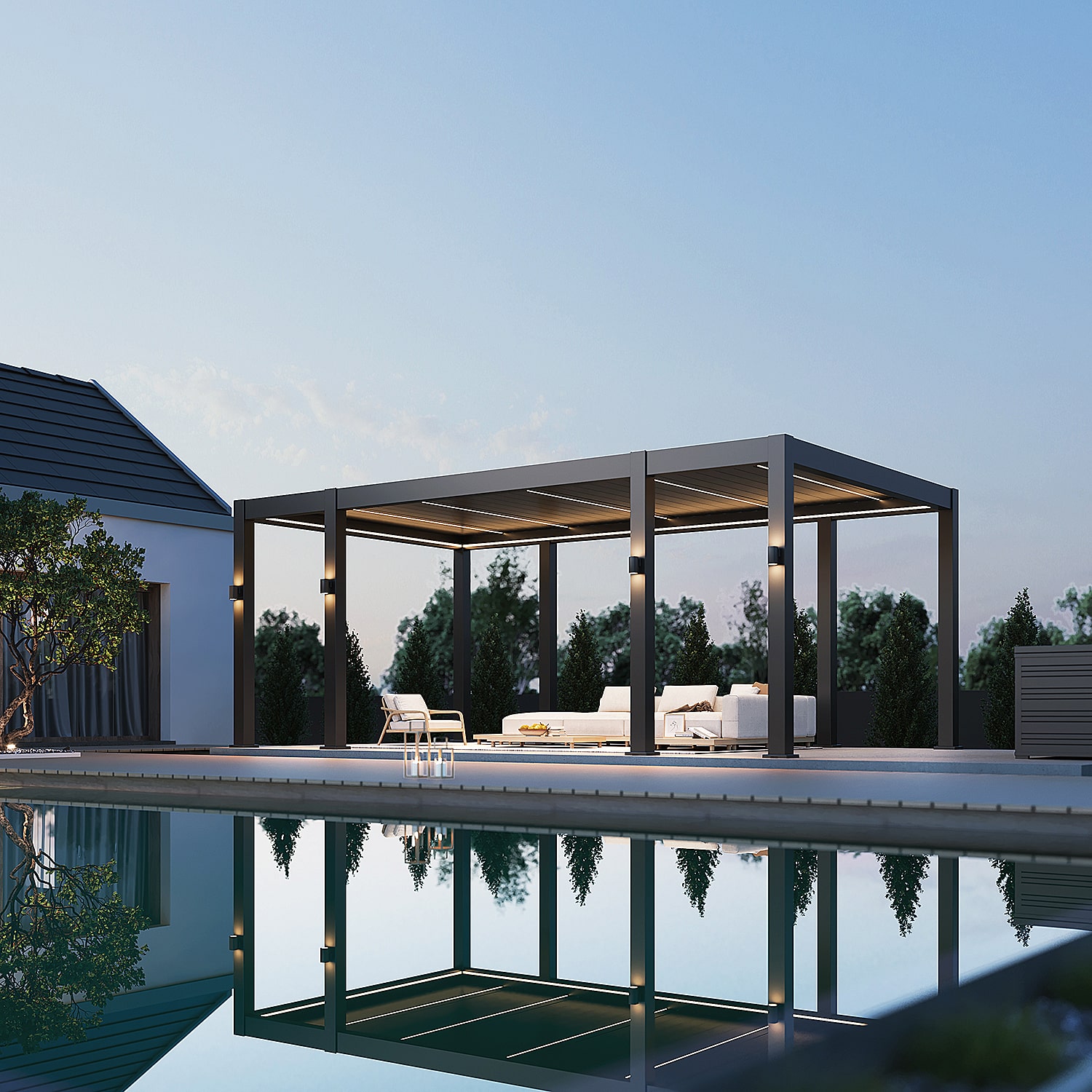 Orion Prestige overkapping - E-LED met elektrisch lamellendak en LED verlichting - 360x657 cm - Antraciet