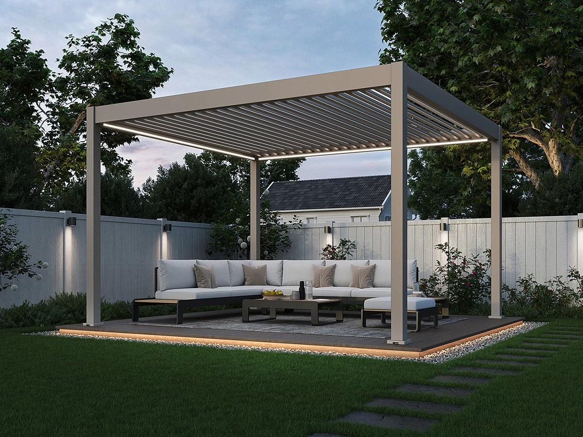 Orion Deluxe overkapping - E-LED - 360x400 cm - Kiezelgrijs - met elektrisch lamellendak en LED