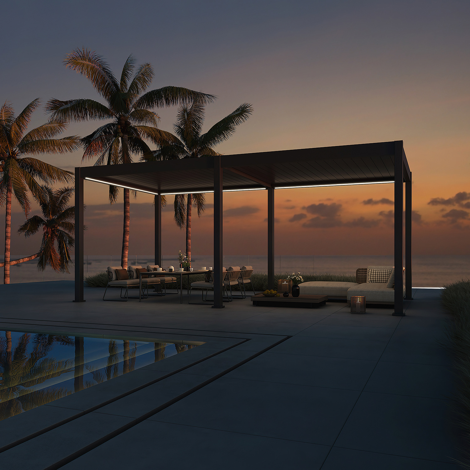 Orion Deluxe overkapping - E-LED - 300x600 cm - Antraciet - met elektrisch lamellendak en LED 