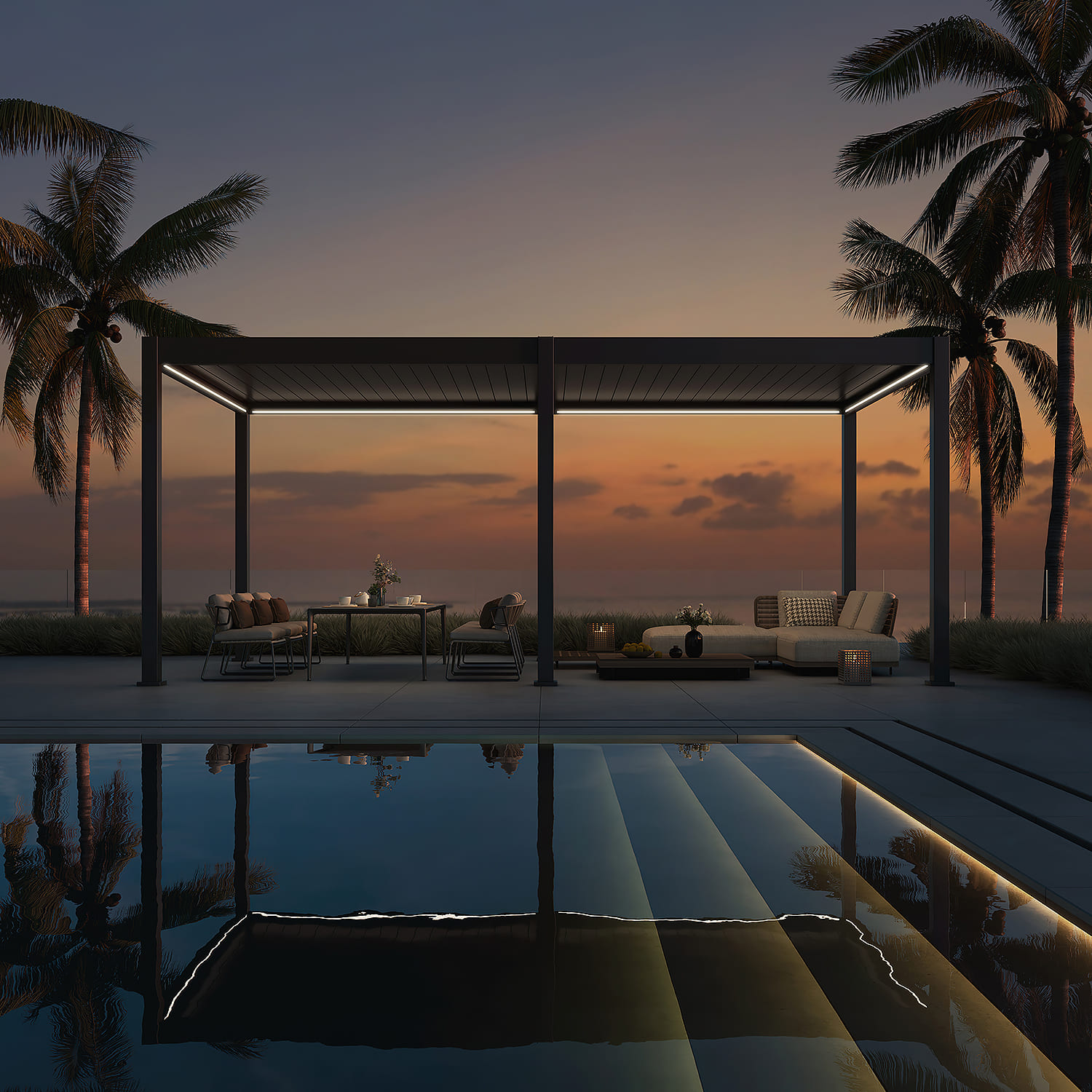 Orion Deluxe overkapping - E-LED - 300x600 cm - Antraciet - met elektrisch lamellendak en LED 