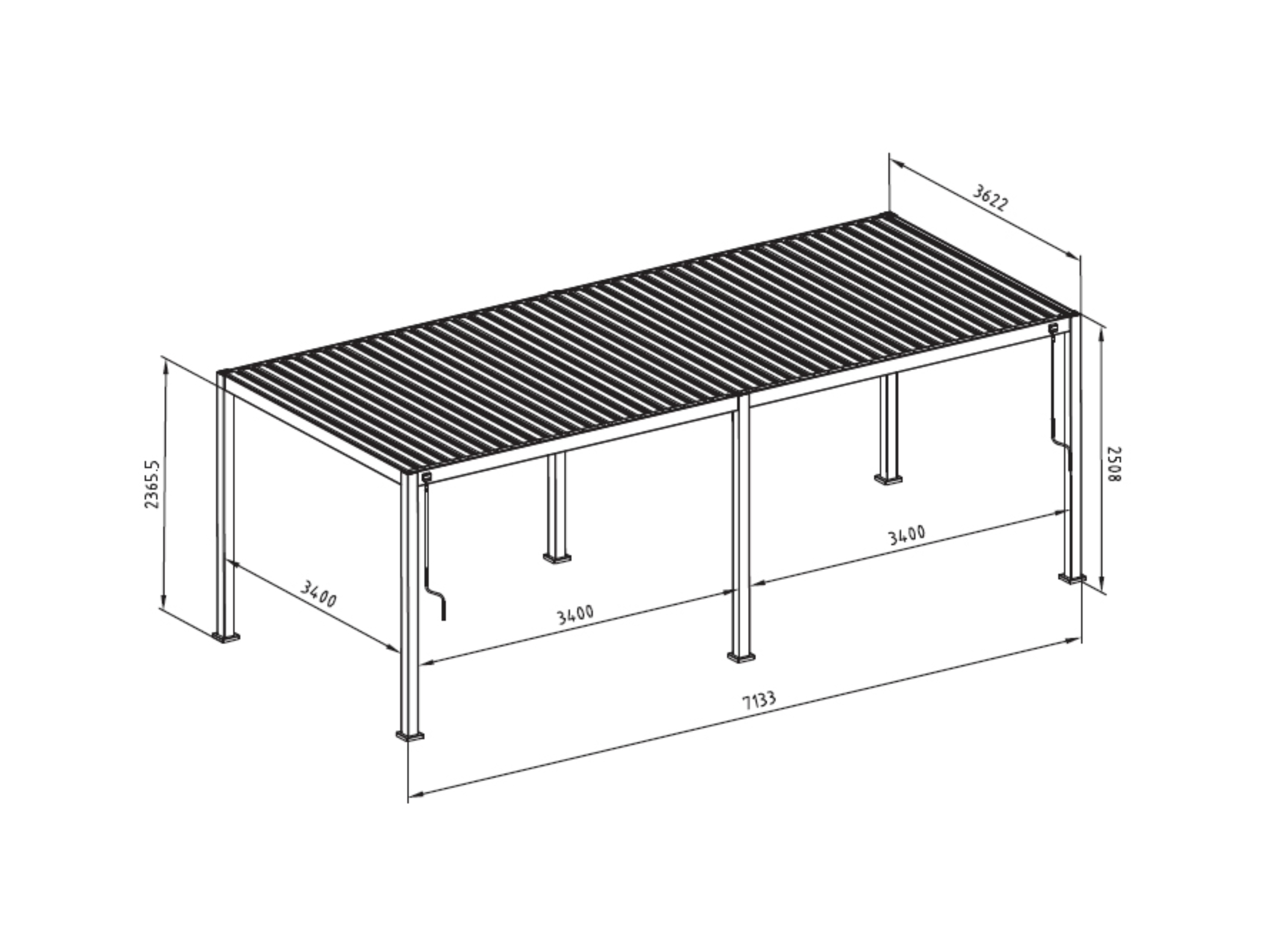 Mirador Deluxe overkapping - 360 x 720 cm - antraciet