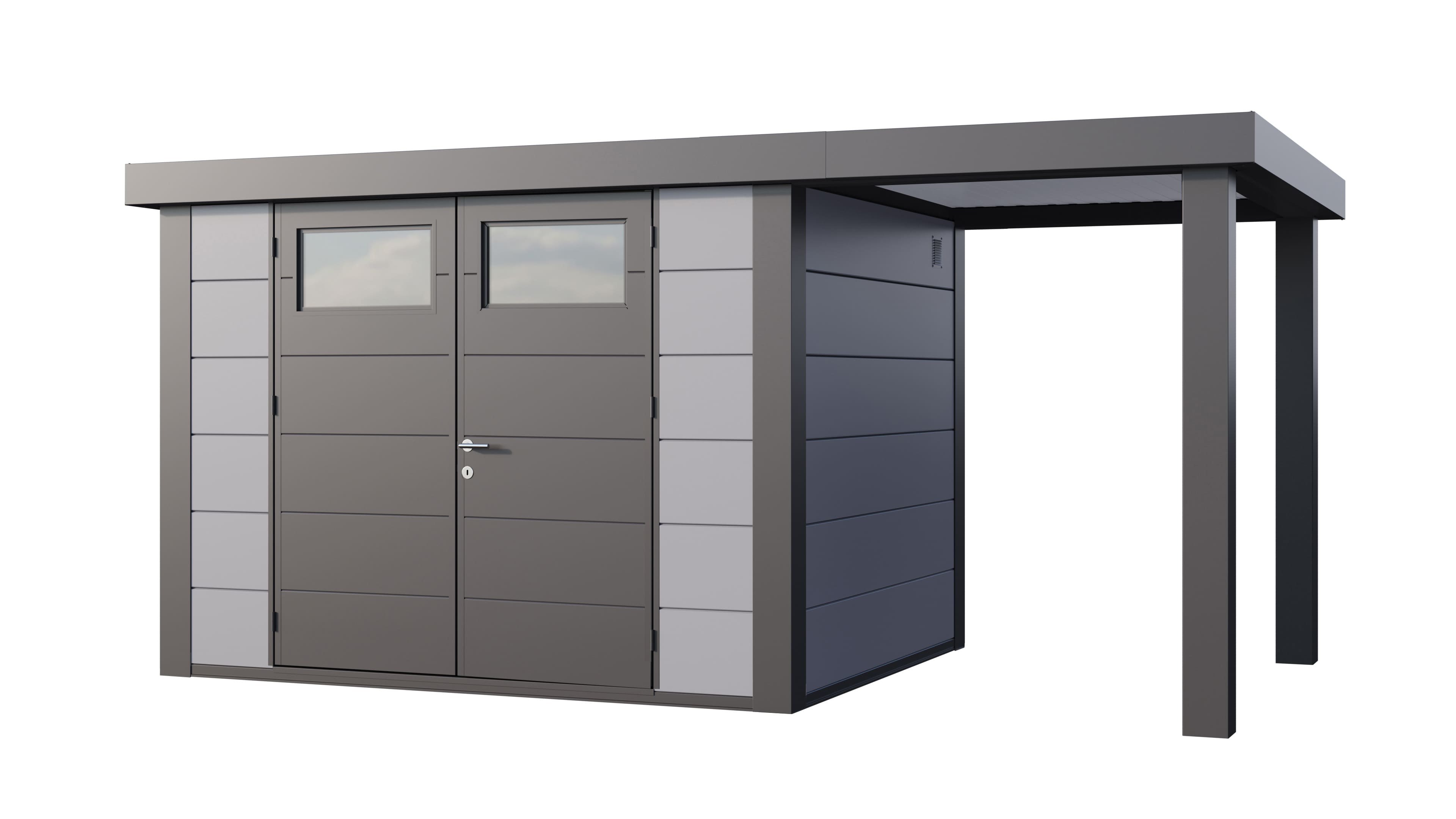 Telluria Classico 3024 tuinhuis inclusief open lounge - 466 x 238 cm - lichtgrijs/antraciet