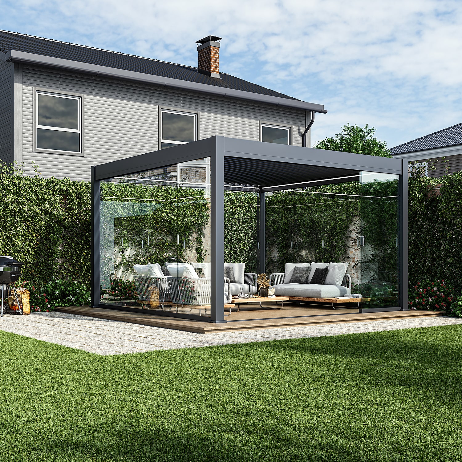 Orion glaswand - Verschuifbaar - 400x236 cm - Voor 4 meter zijkant - Antraciet