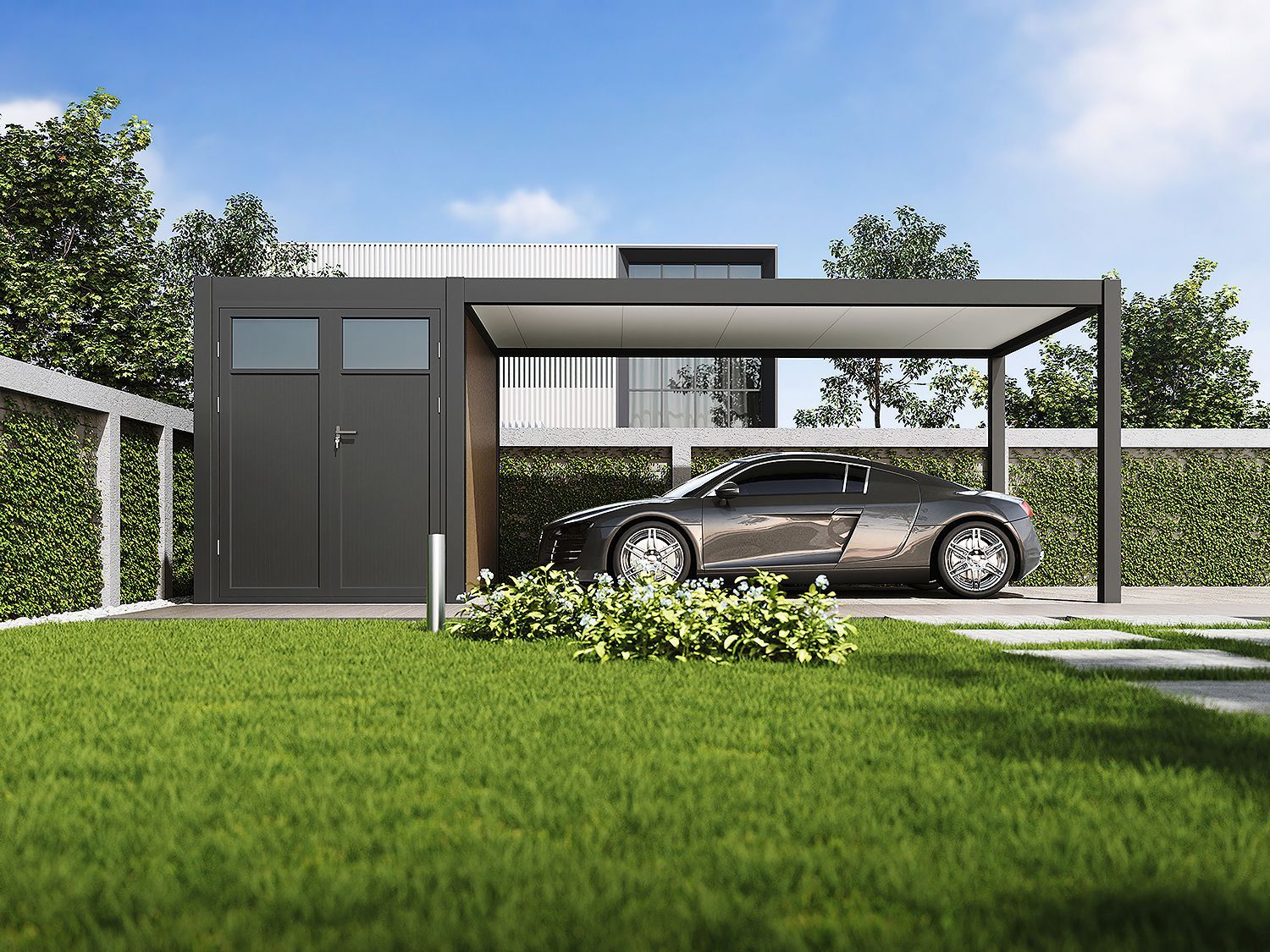 Orion carport - 300x720 cm - Inclusief berging - Antraciet 