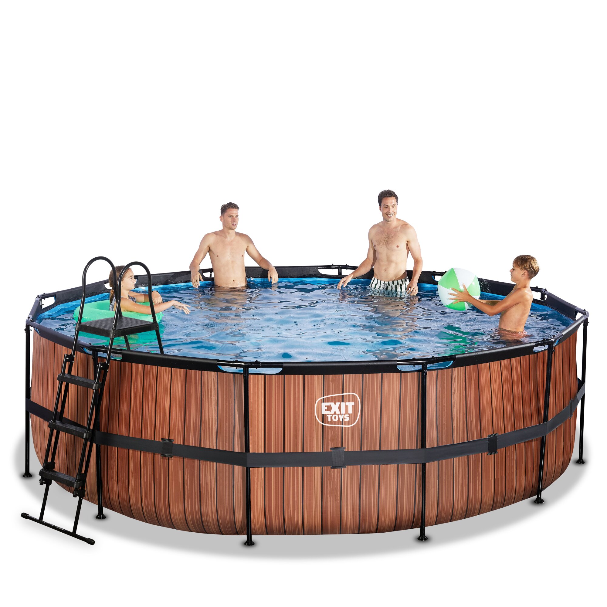 EXIT Wood zwembad Ø 450 x 122 cm met zandfilterpomp en trap EXIT Wood zwembad Ø 450 x 122 cm met zandfilterpomp en trap