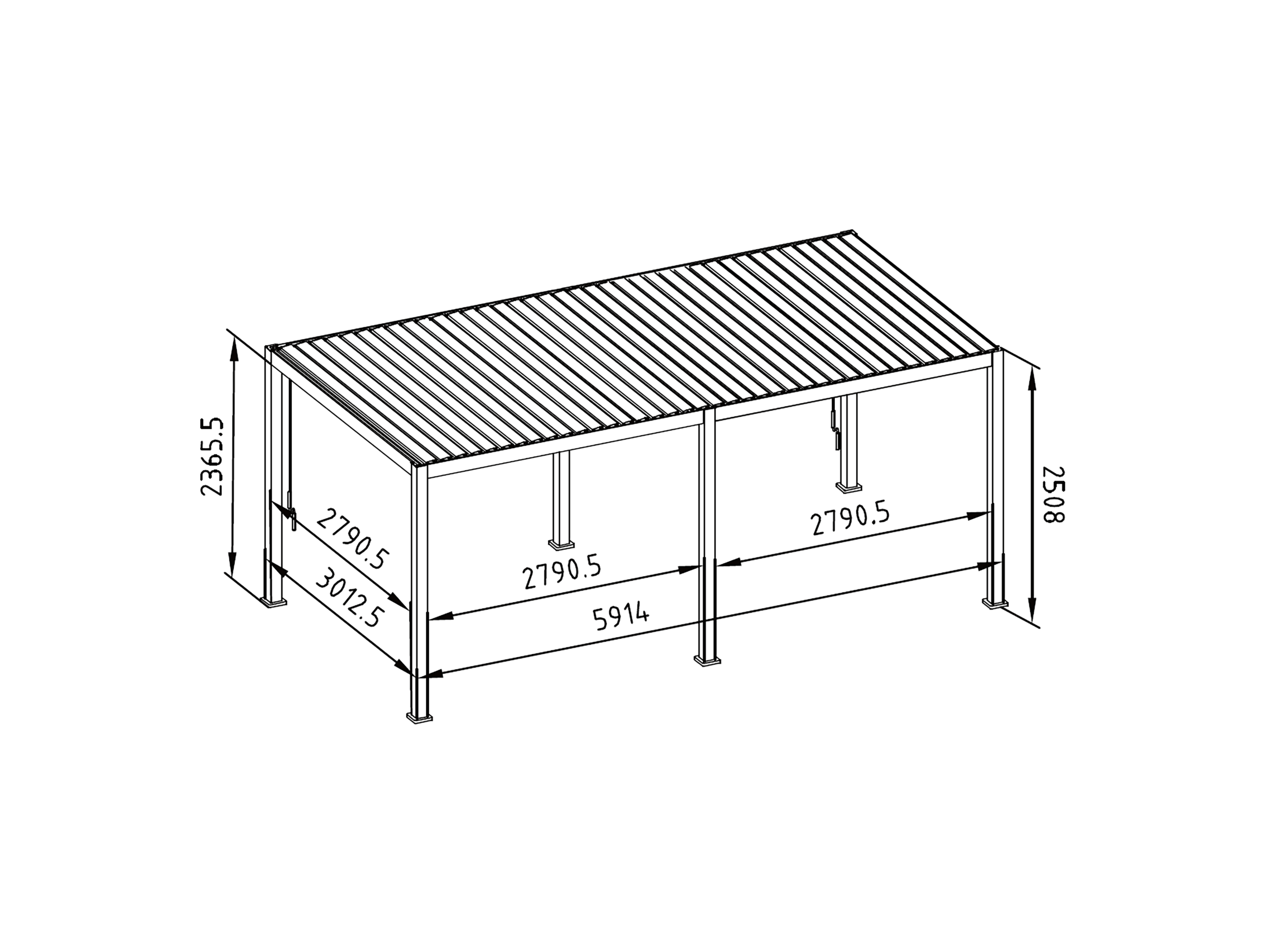 Mirador Deluxe overkapping - 300 x 600 cm - lichtgrijs
