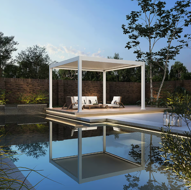 Orion Premium overkapping - E-LED - 400x400 cm - Wit - met elektrisch lamellendak en LED