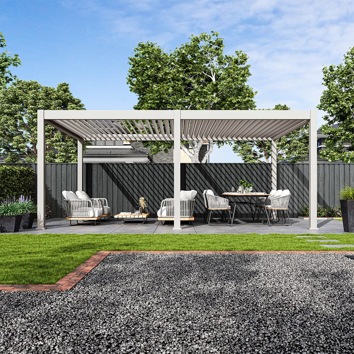 Orion Premium overkapping - E-LED - 400x600 cm - Kiezelgrijs - met elektrisch lamellendak en LED