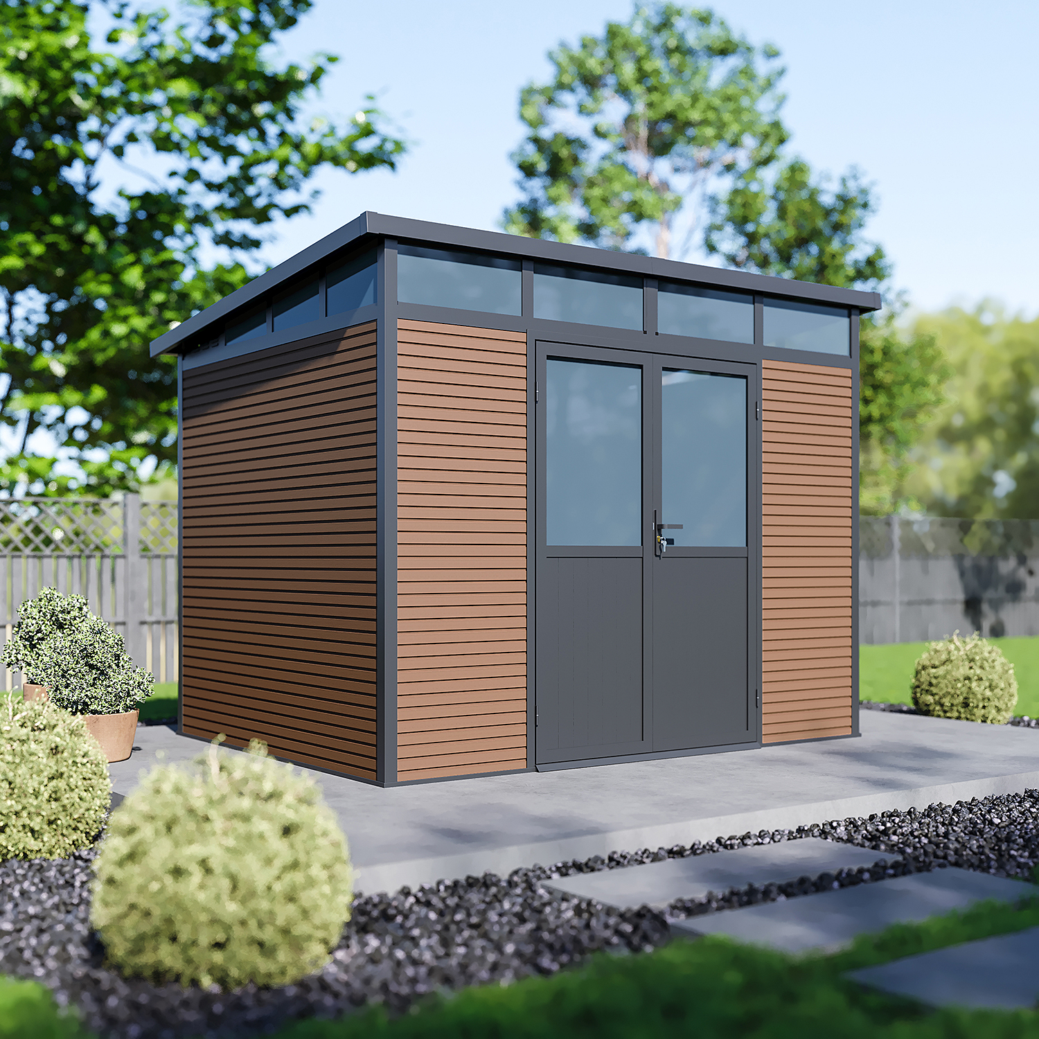 Orion tuinhuis - WPC & Aluminium - 278x218 cm - Antraciet / Wood