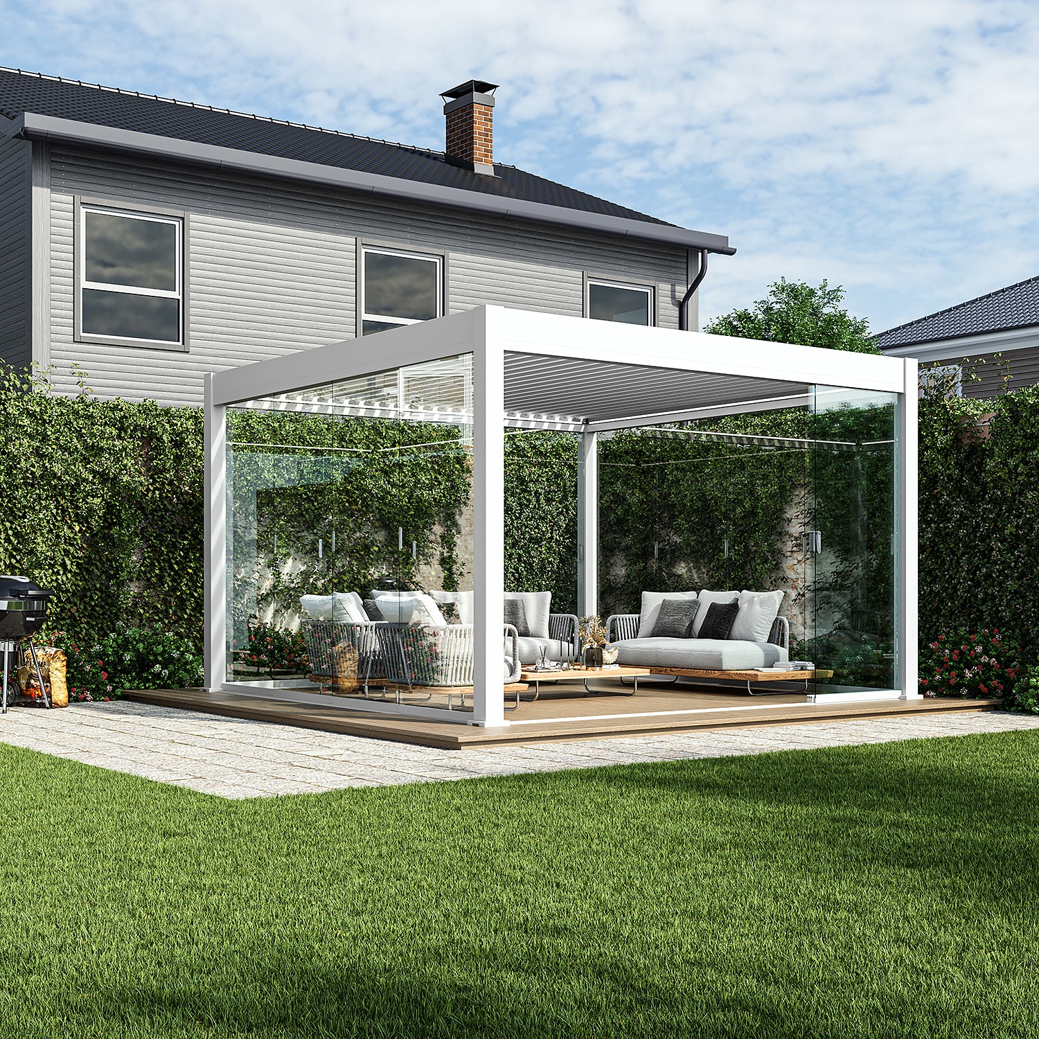 Orion glaswand - Verschuifbaar - 360x236 cm - Voor 3,6 meter zijkant - Wit