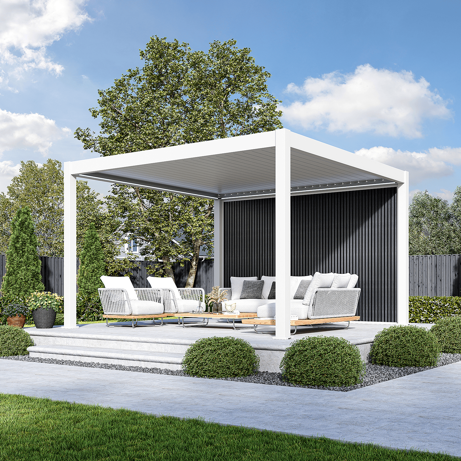 Orion composietwand - 400x236 cm - Voor 4 m kant - Wit/antraciet