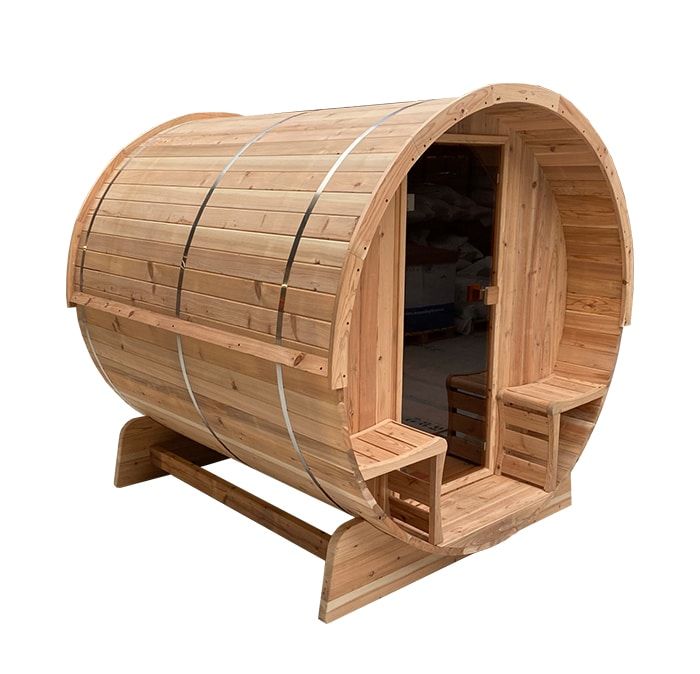Novum Barrelsauna TR210 (houten achterwand) - Vierpersoons sauna - 210 cm lengte - Rustic Red Cedar