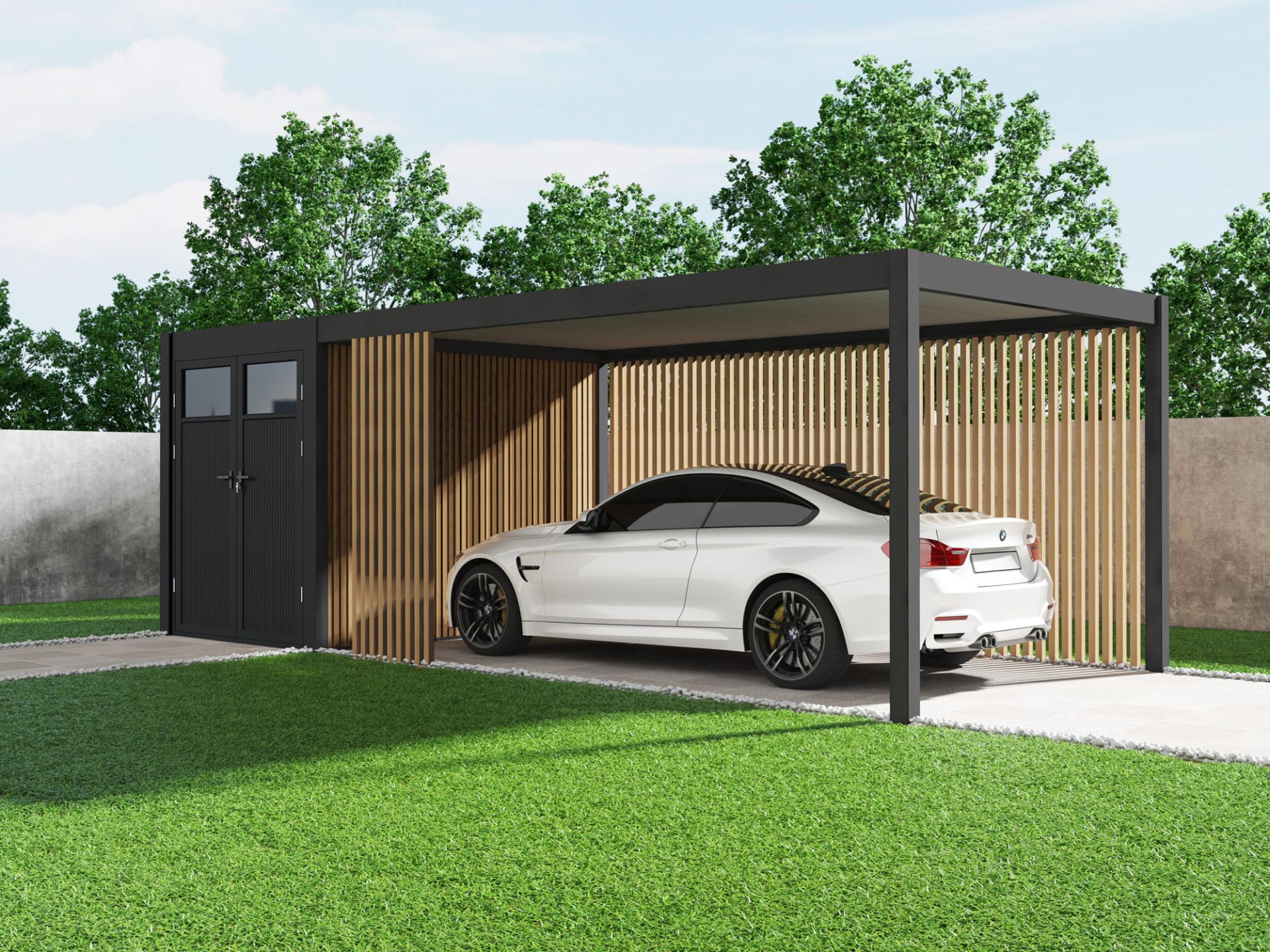 Orion carport - 300x720 cm - Inclusief berging - Antraciet 