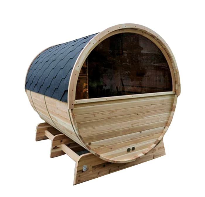 Novum Barrelsauna TR270 (half glas achterwand) - Zespersoons sauna - 270 cm lengte - Rustic Red Cedar
