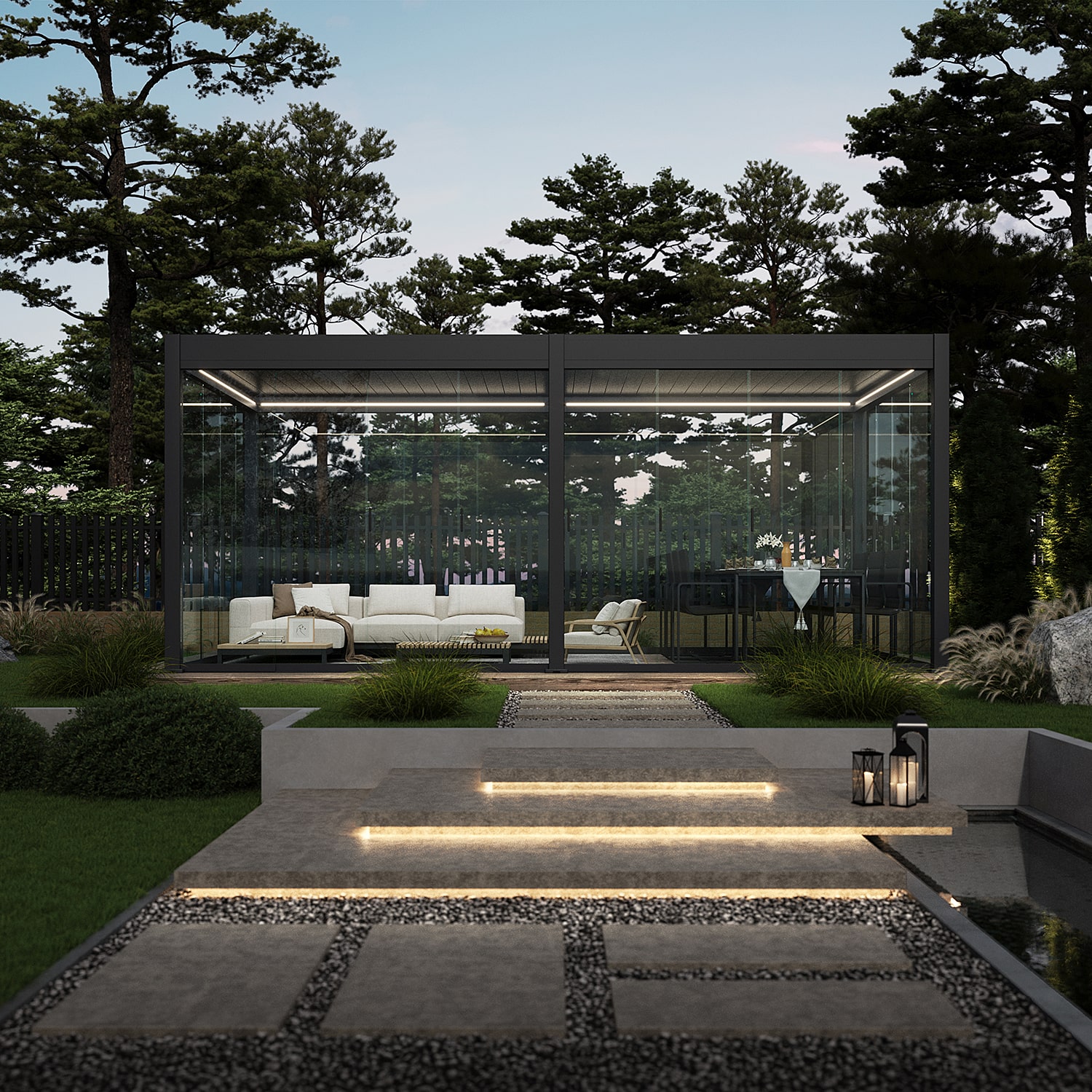 Orion glaswand - Verschuifbaar - 360x236 cm - Voor 3,6 meter zijkant - Wit