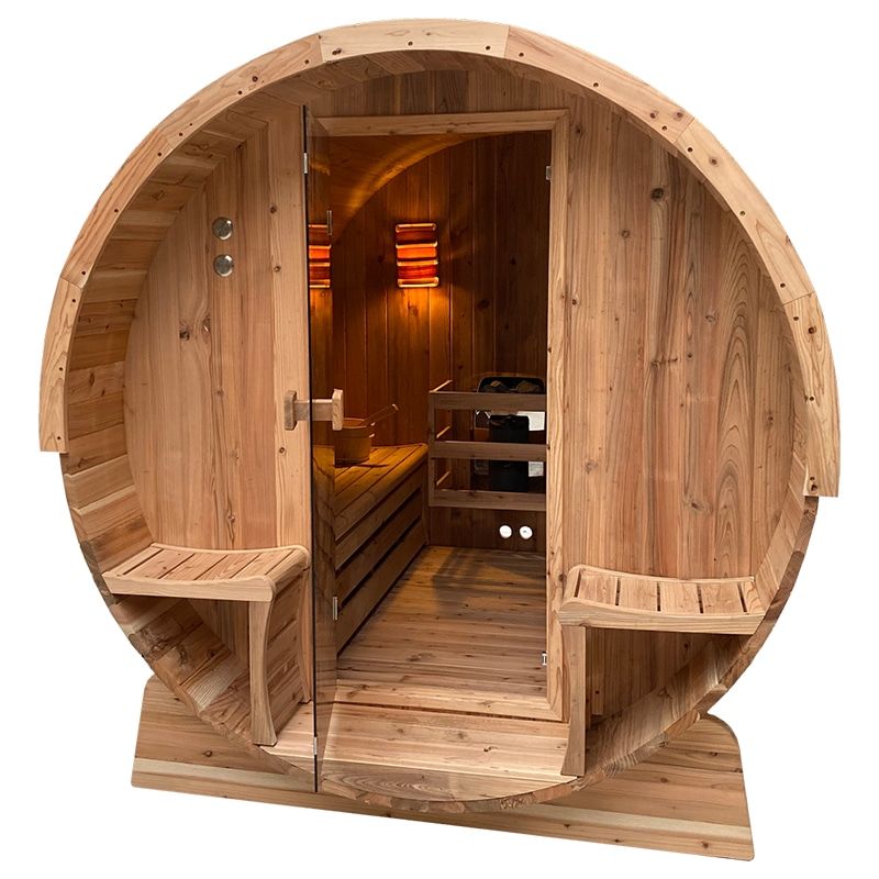 Novum Barrelsauna TR270 (houten achterwand) - Zespersoons sauna - 270 cm lengte - Rustic Red Cedar