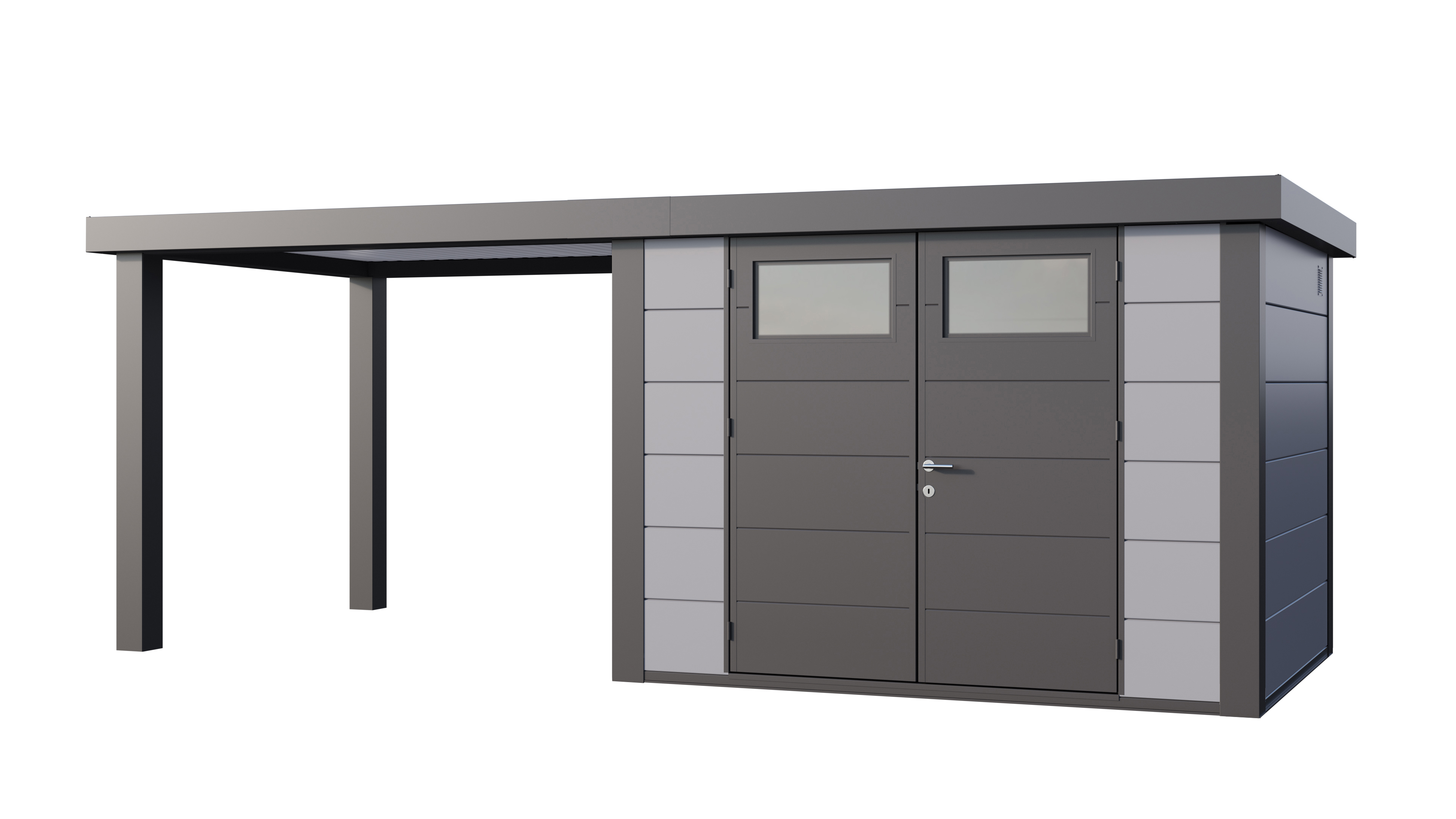 Telluria Classico 3024 tuinhuis inclusief open lounge - 582 x 238 cm - lichtgrijs/antraciet