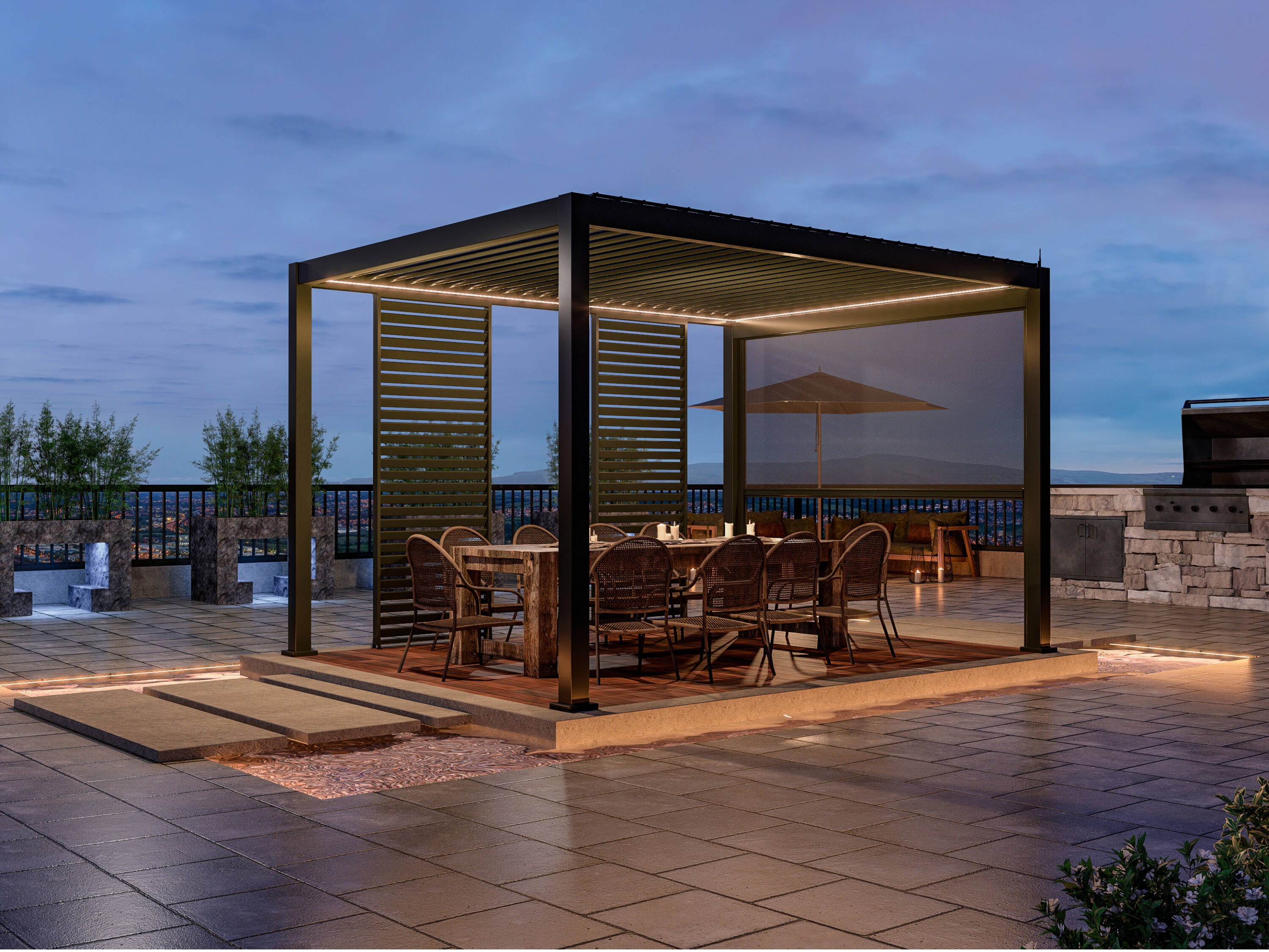 Mirador Deluxe overkapping E-LED - 300 x 400 - antraciet - met elektrisch lamellendak en LED 