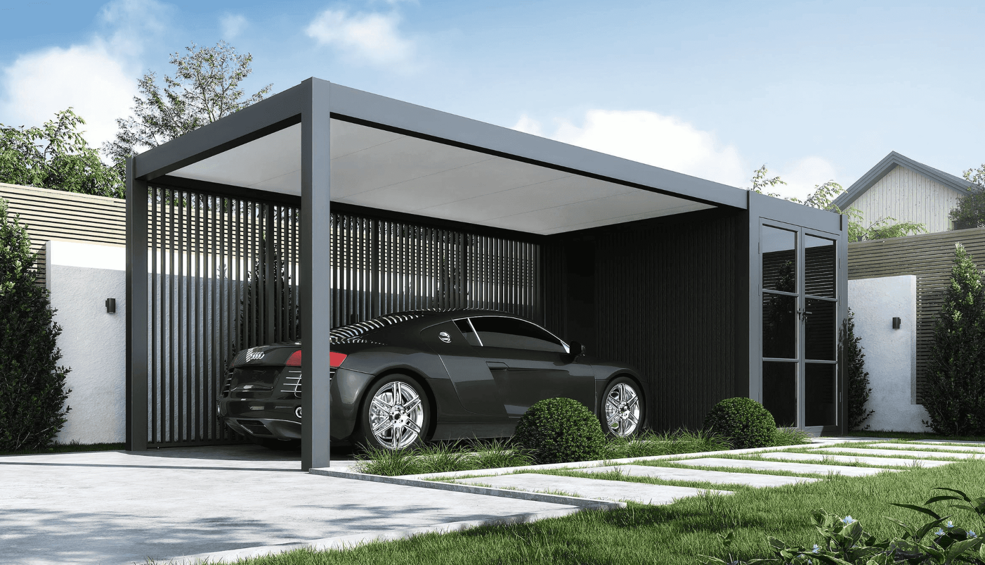 Orion carport - 300x720 cm - Inclusief berging - Antraciet 