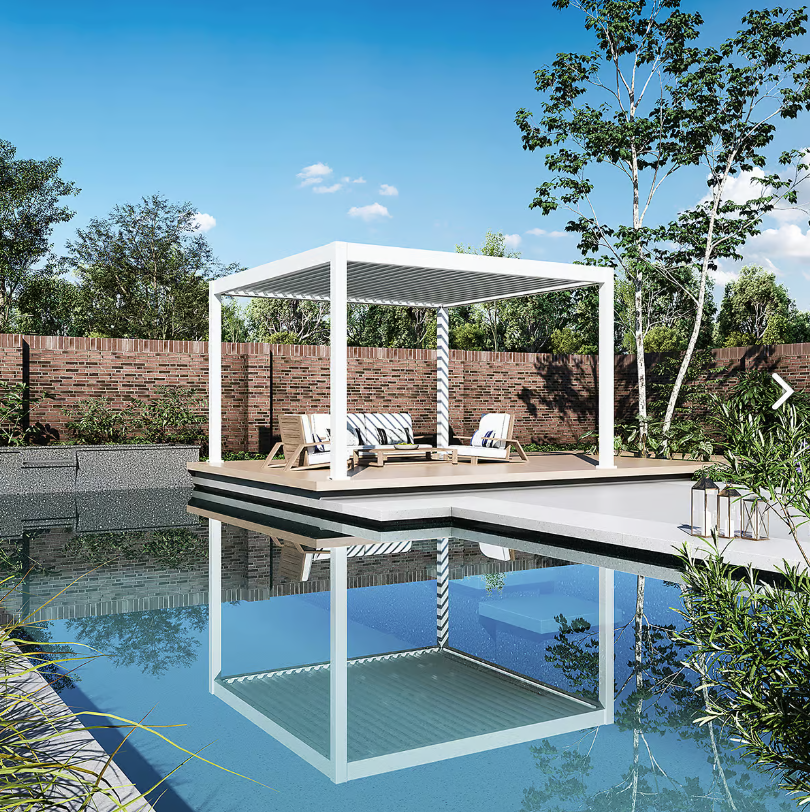 Orion Premium overkapping - E-LED - 400x400 cm - Wit - met elektrisch lamellendak en LED