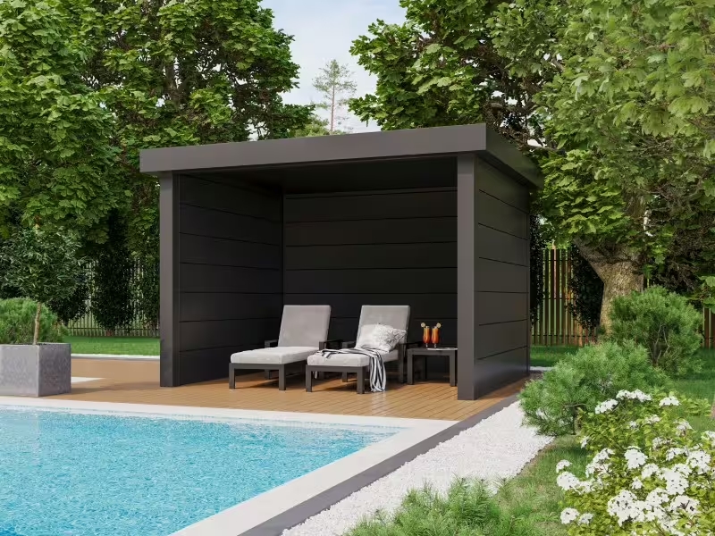 Telluria Singolo 3630 tuinhuis - 358 x 298 cm - antraciet - inclusief elektriciteitskit en verlichting