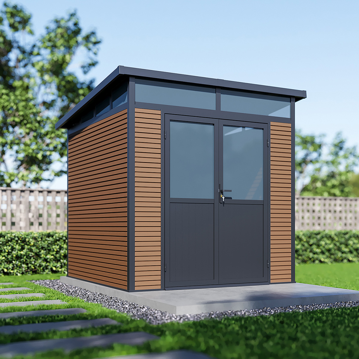 Orion tuinhuis - WPC & Aluminium - 218x218 cm - Antraciet / Wood