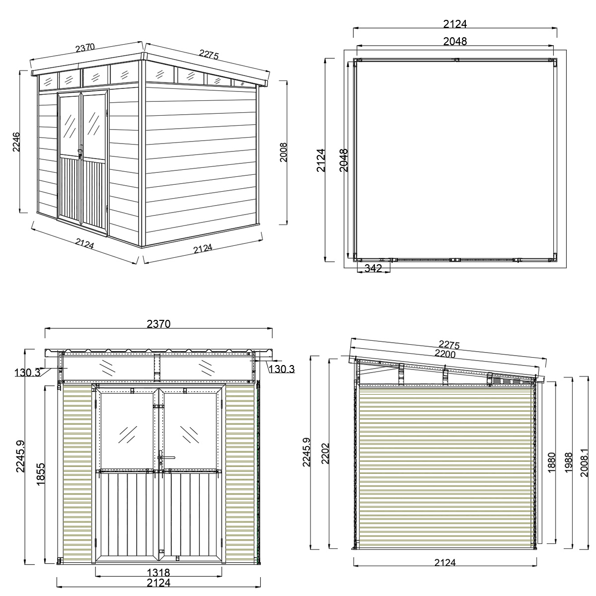 Orion tuinhuis - WPC & Aluminium - 218x218 cm - Antraciet / Wood
