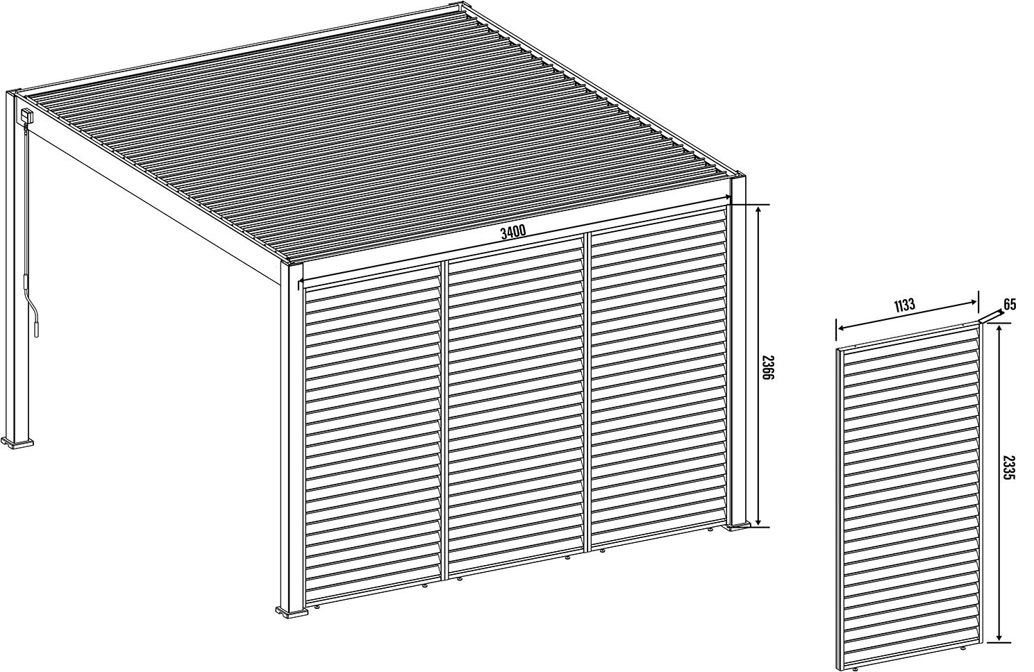 Orion shutterpaneel - Kantelbaar - Horizontaal - 113 cm - Voor 3,6 meter zijkant - Antraciet