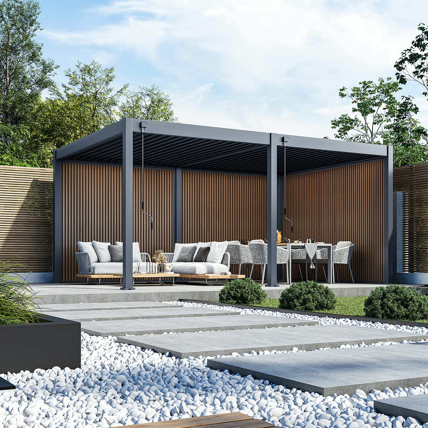 Orion composietwand - 300x236 cm - Voor 3m kant - Wit/Teak