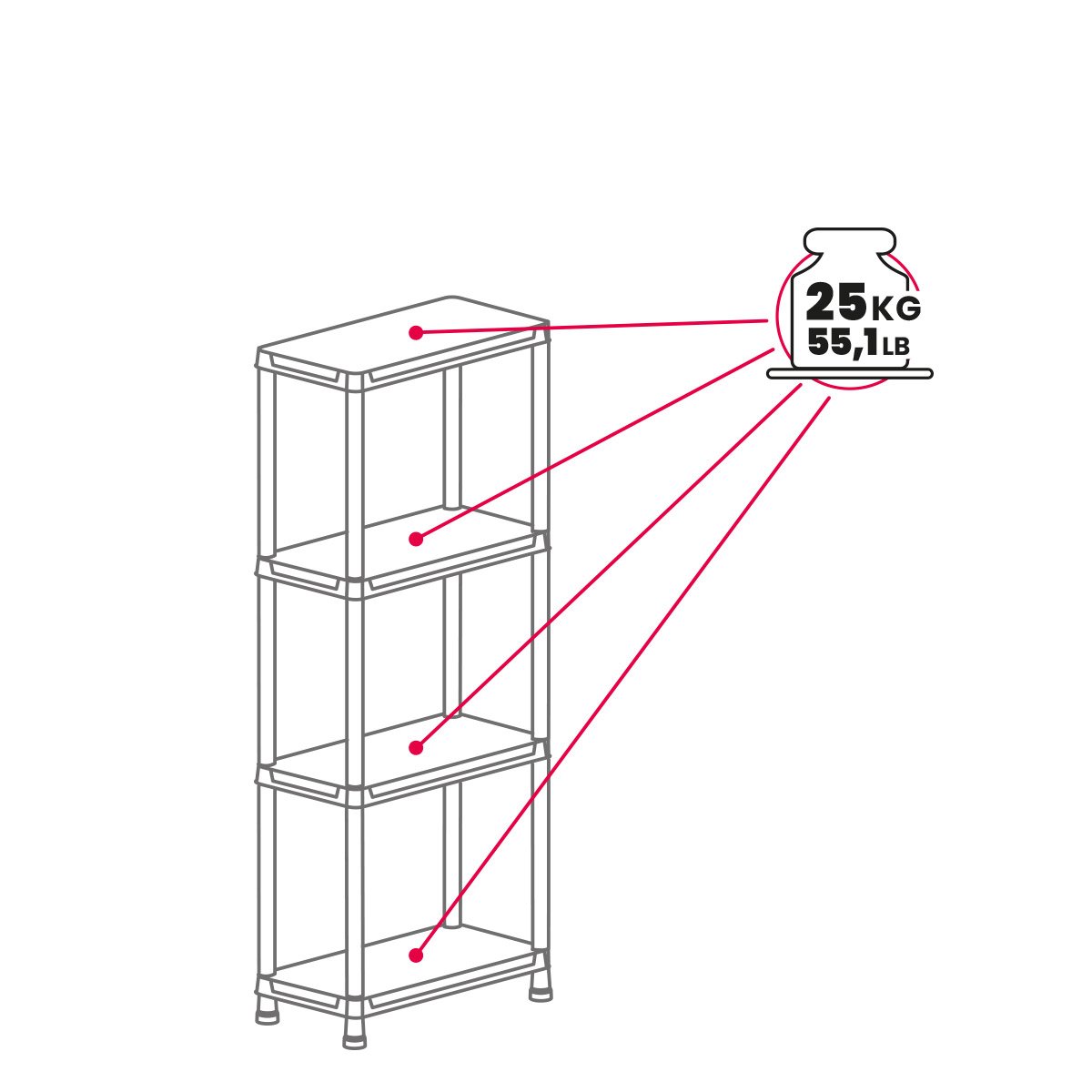 Toomax universal pro opbergrek - 4 planken - 60x30x138 cm - 2 stuks
